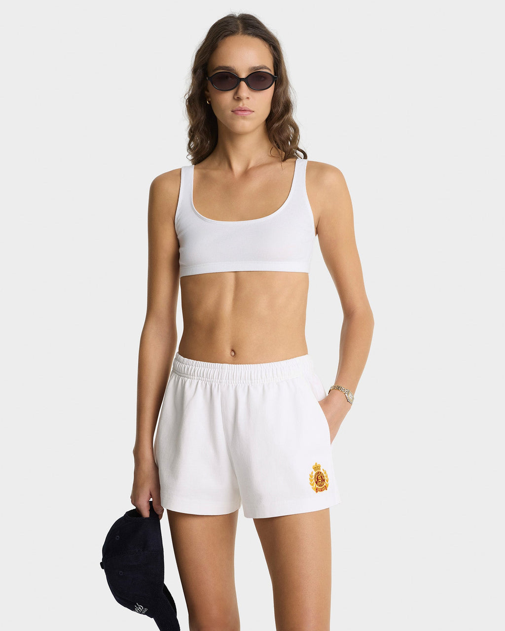 NY Crest Embroidered Disco Short - White