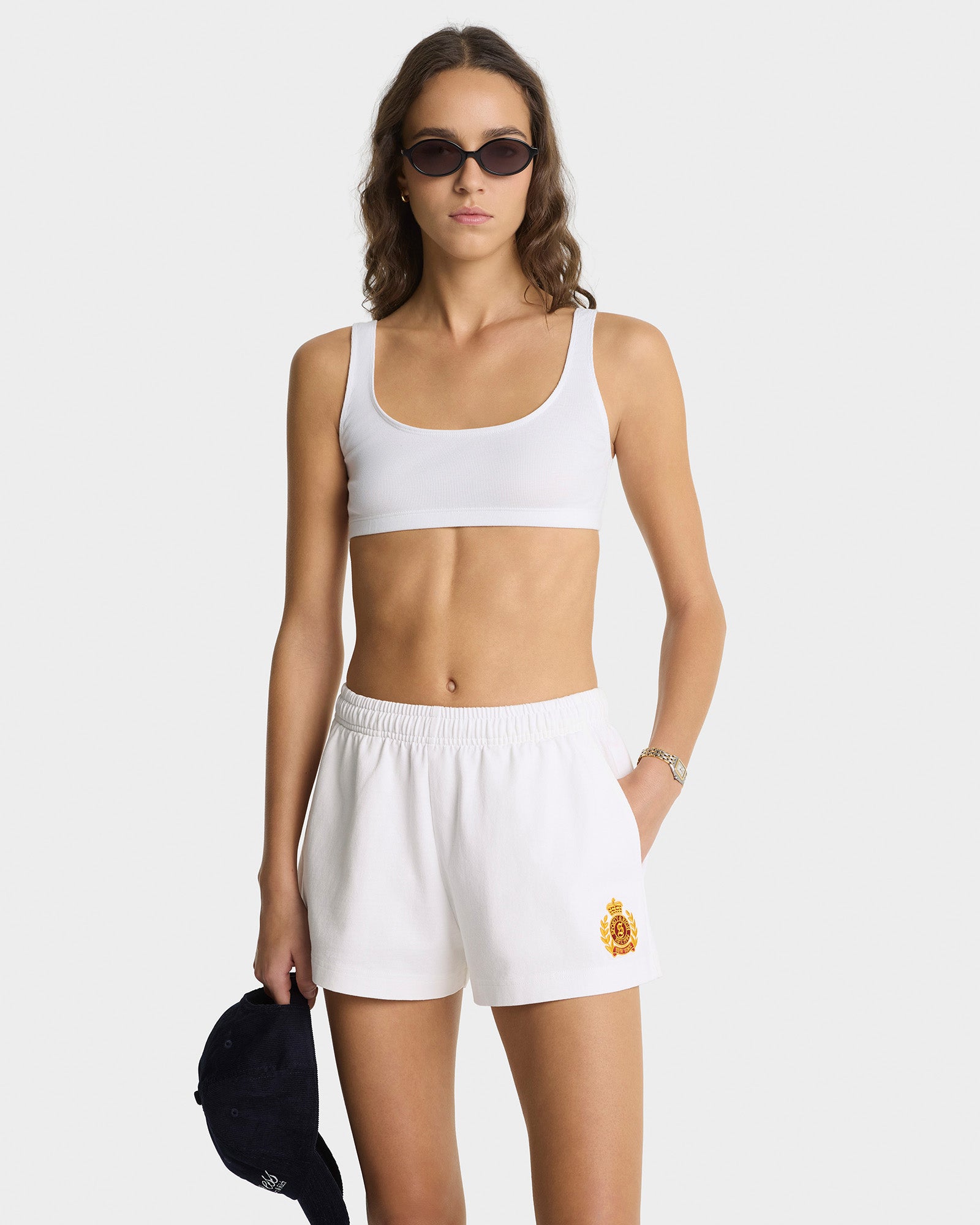 NY Crest Embroidered Disco Short - White