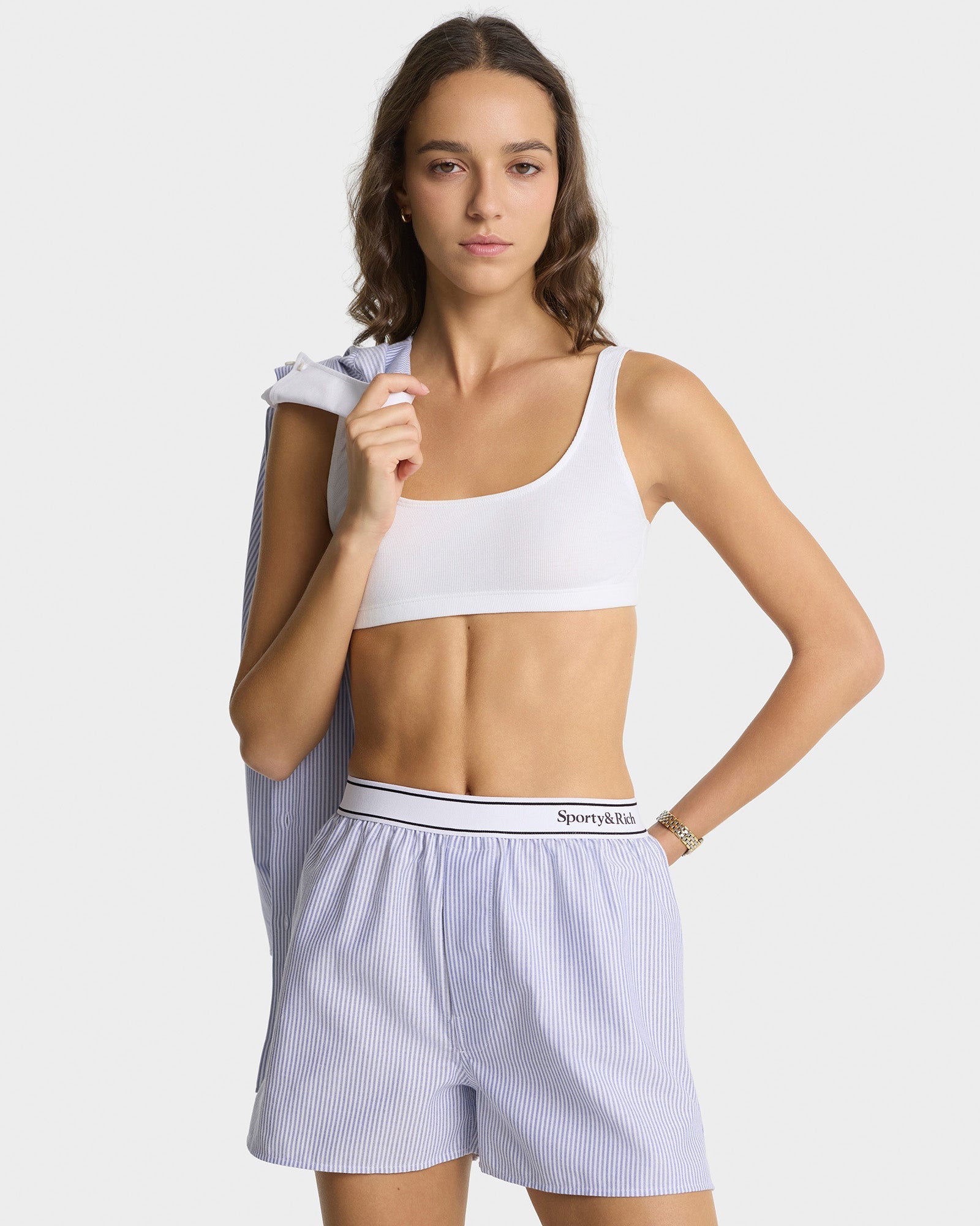 Serif Logo Oxford Boxer - Navy Stripe