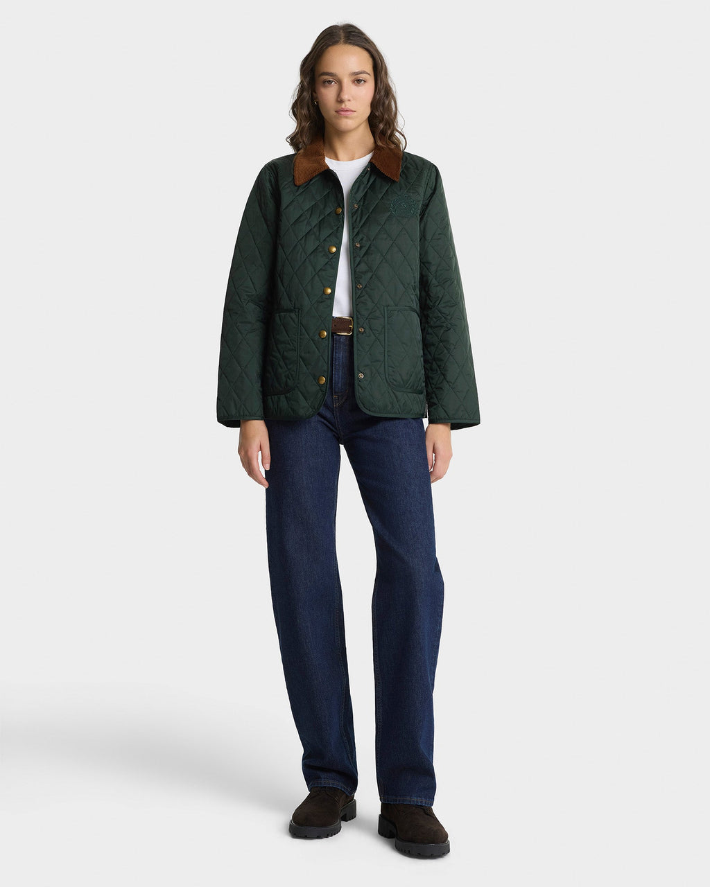 NY Crest Nylon Quilted Jacket - Forest/Tan