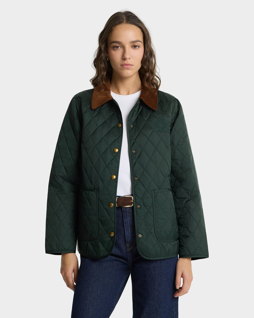 NY Crest Nylon Quilted Jacket - Forest/Tan