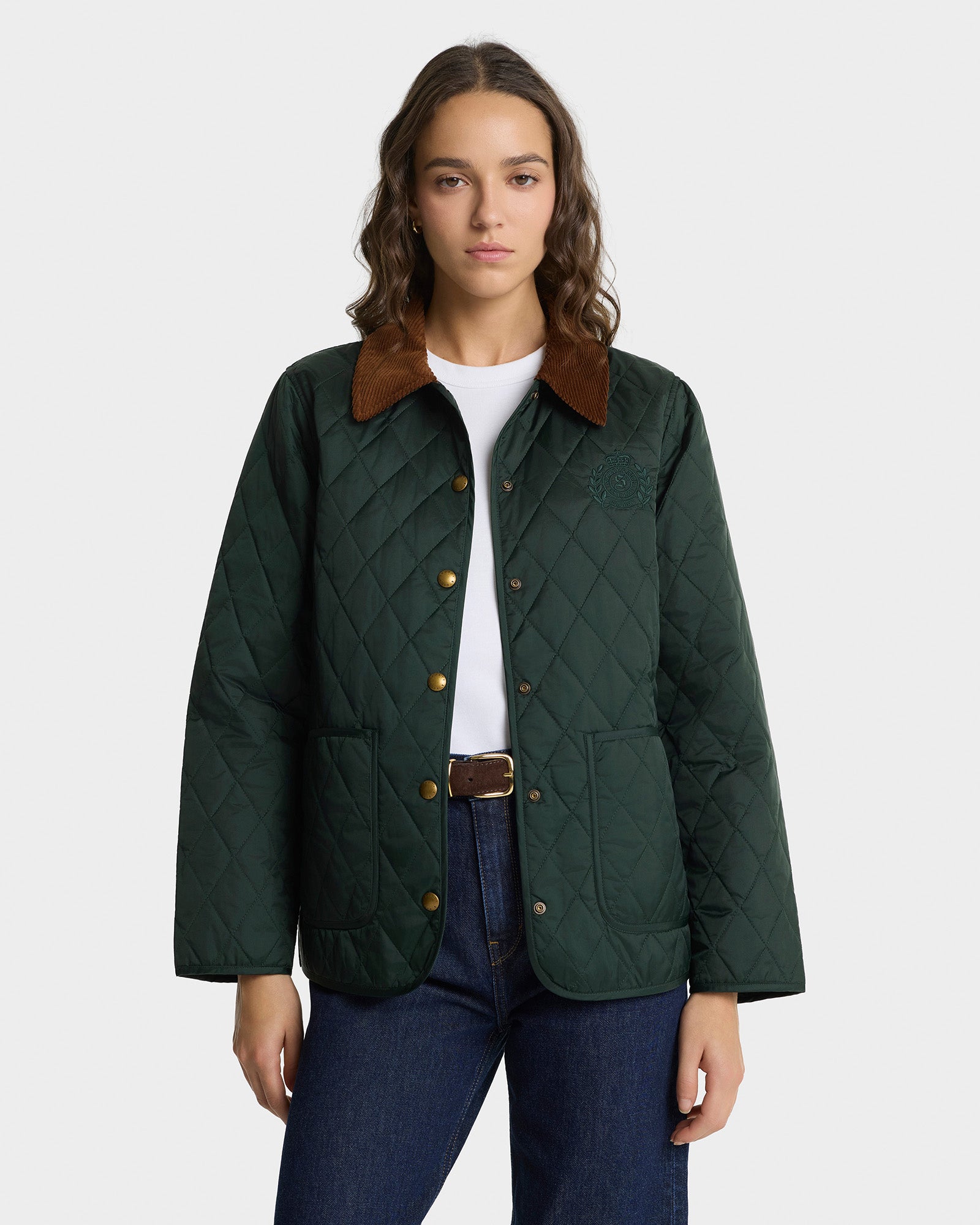 NY Crest Nylon Quilted Jacket - Forest/Tan