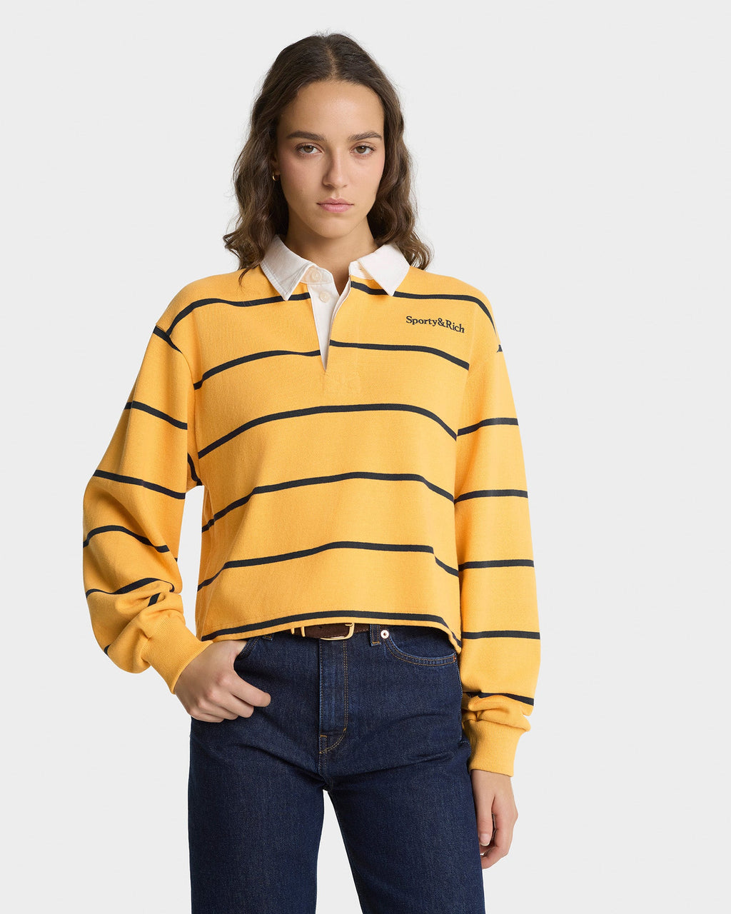 Serif Logo Rugby Polo - Faded Gold/White/Navy