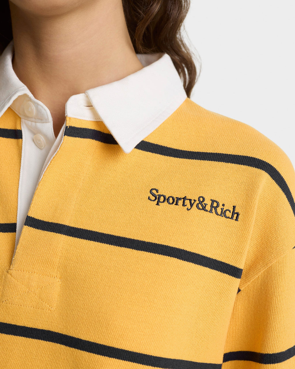 Serif Logo Rugby Polo - Faded Gold/White/Navy