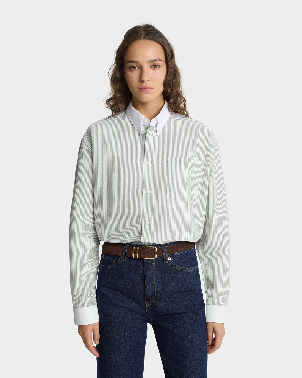 SRC Oversized Oxford Shirt - Forest striped