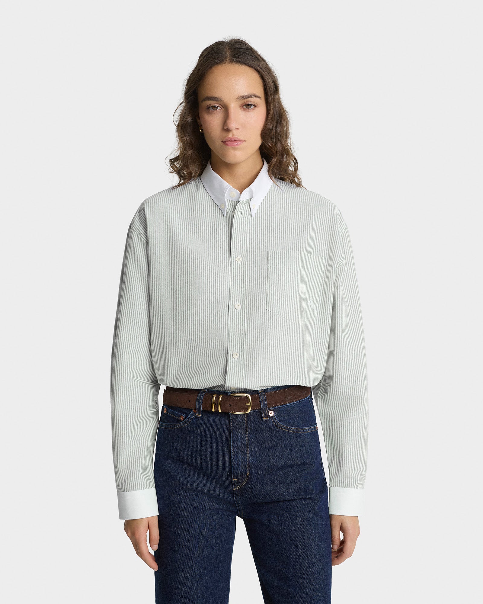 SRC Oversized Oxford Shirt - Forest striped