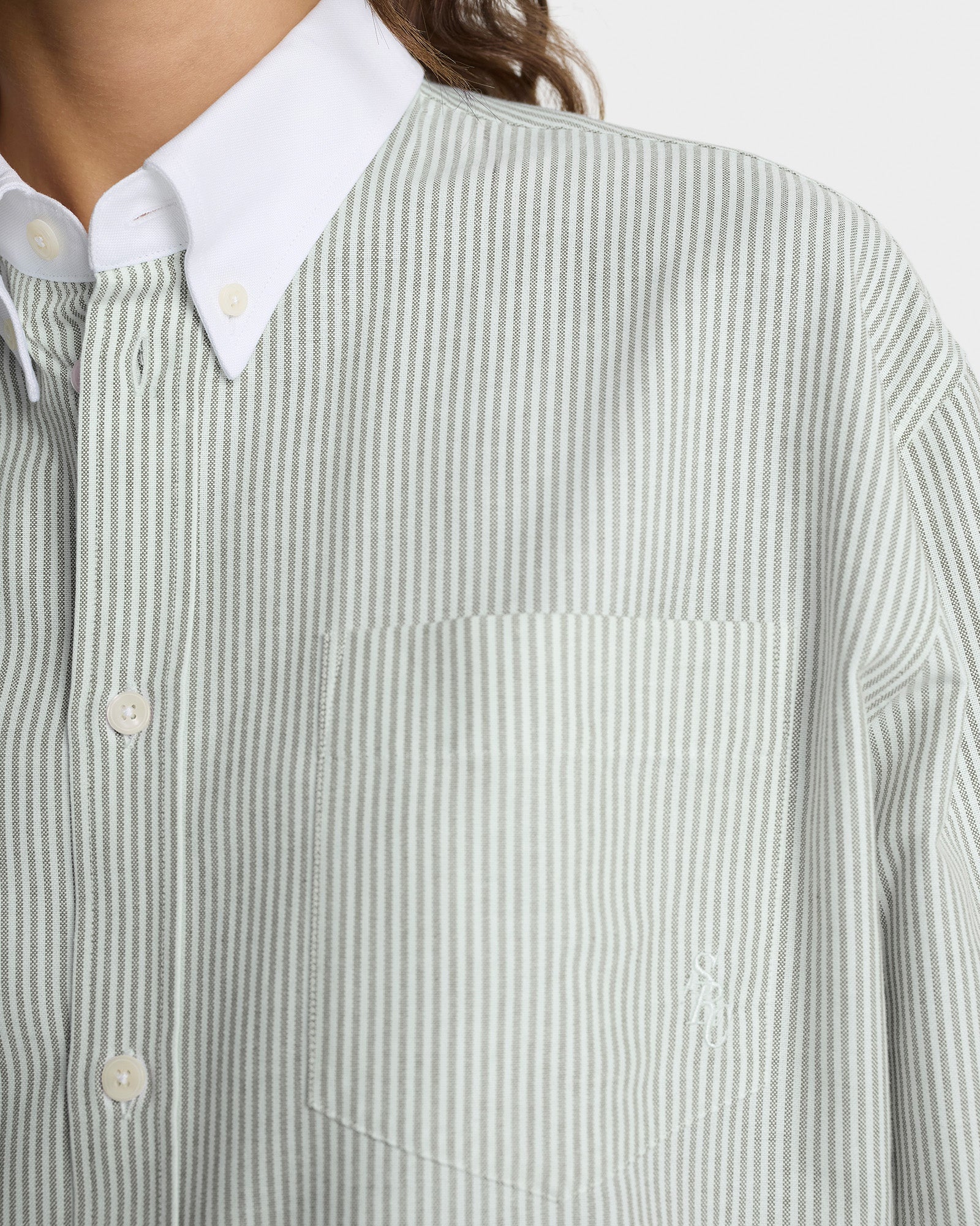 SRC Oversized Oxford Shirt - Forest striped