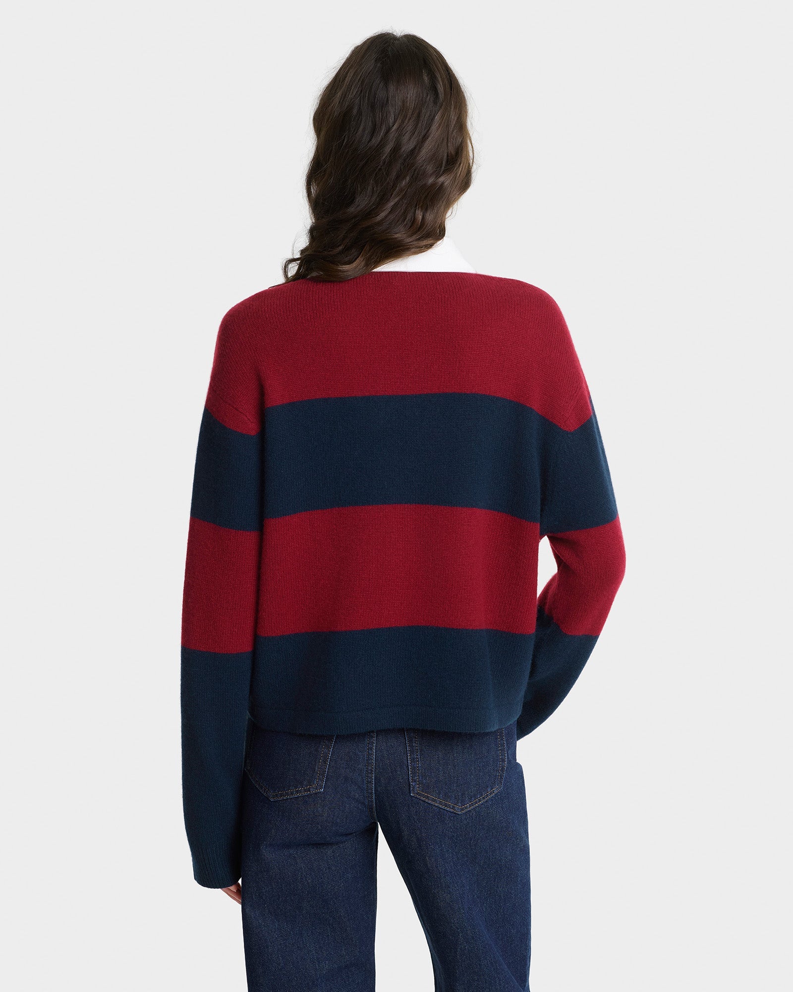 Serif Logo Cashmere Rugby Polo - Merlot/Navy/Ecru