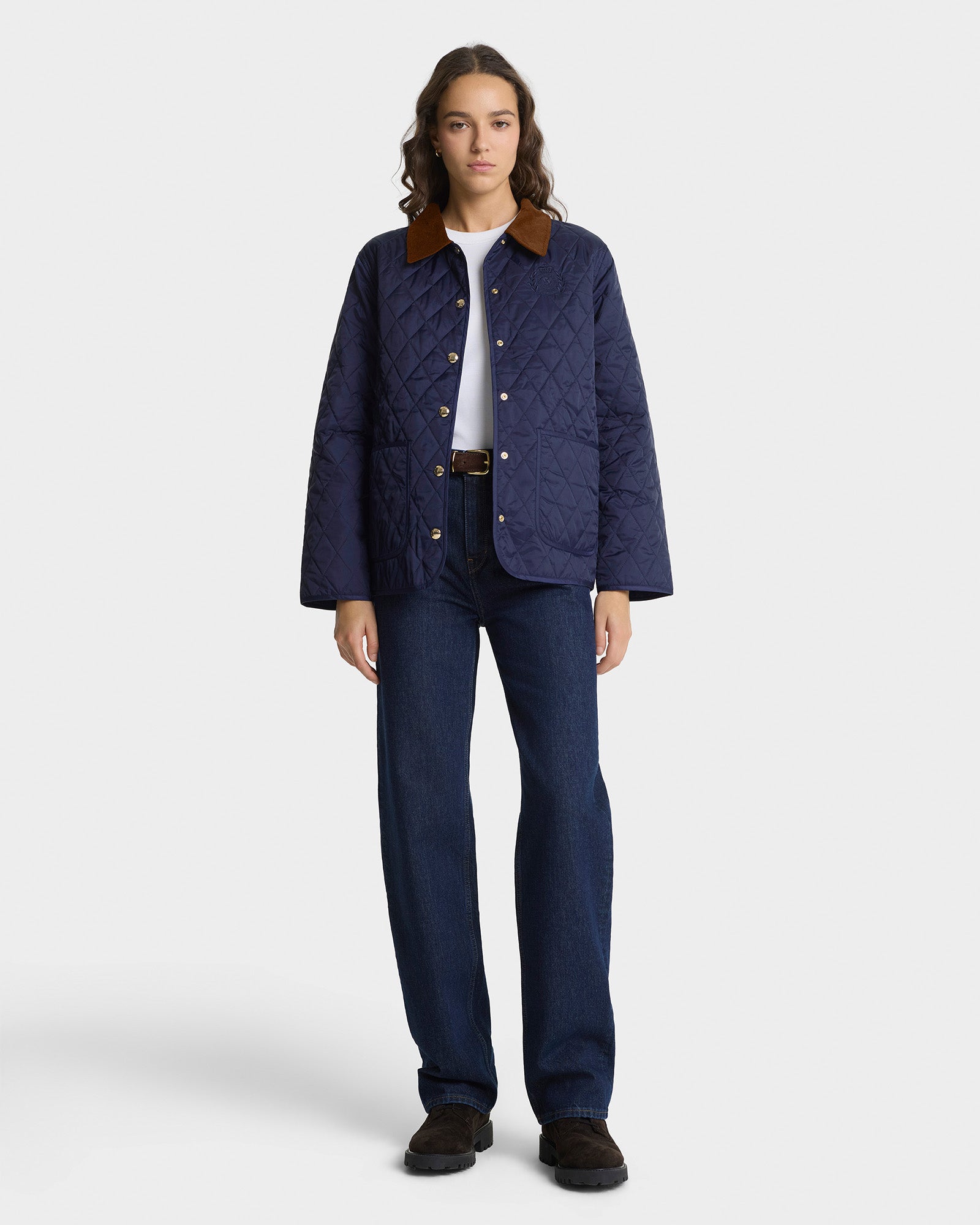 NY Crest Nylon Quilted Jacket - Navy/Tan