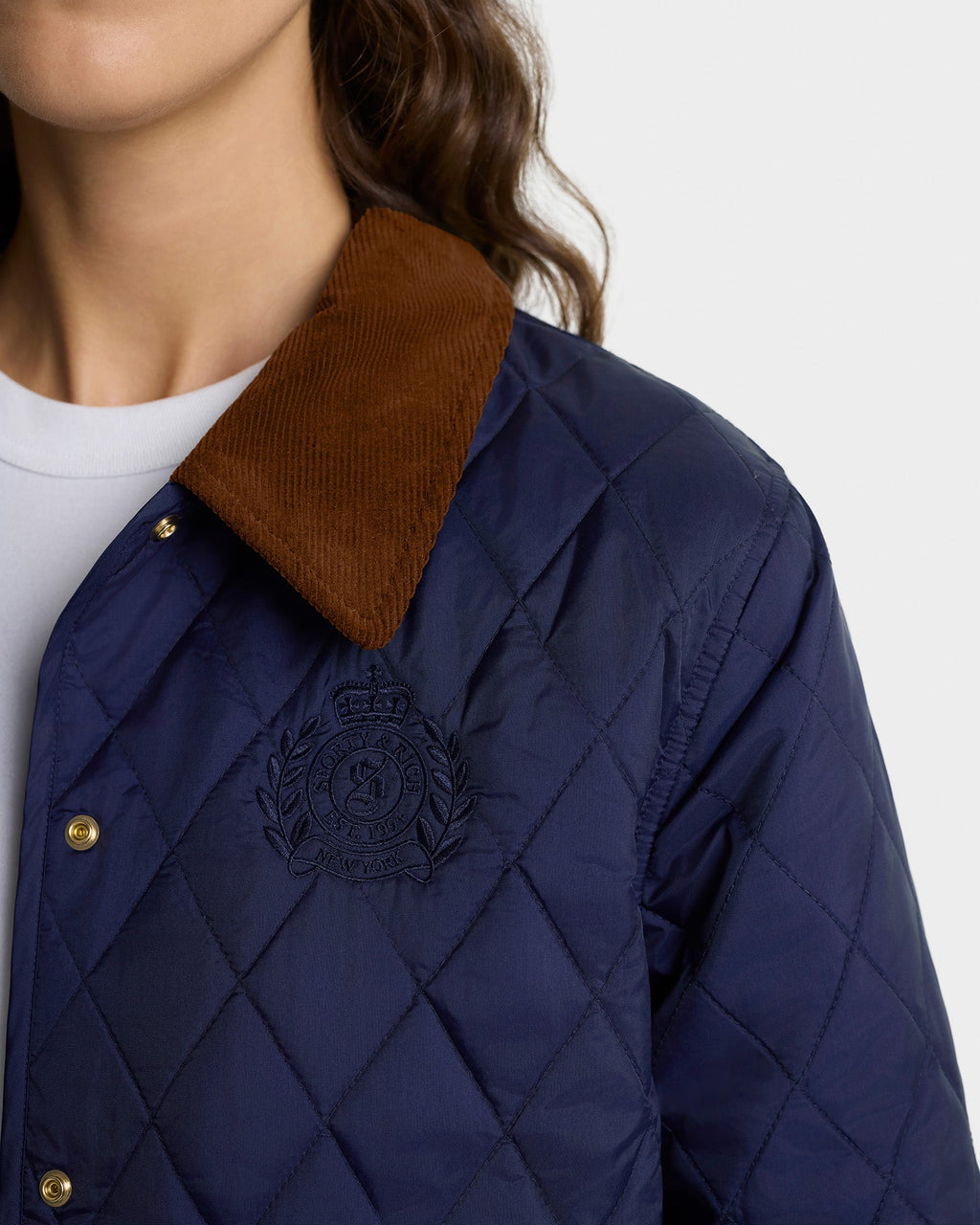 NY Crest Nylon Quilted Jacket - Navy/Tan