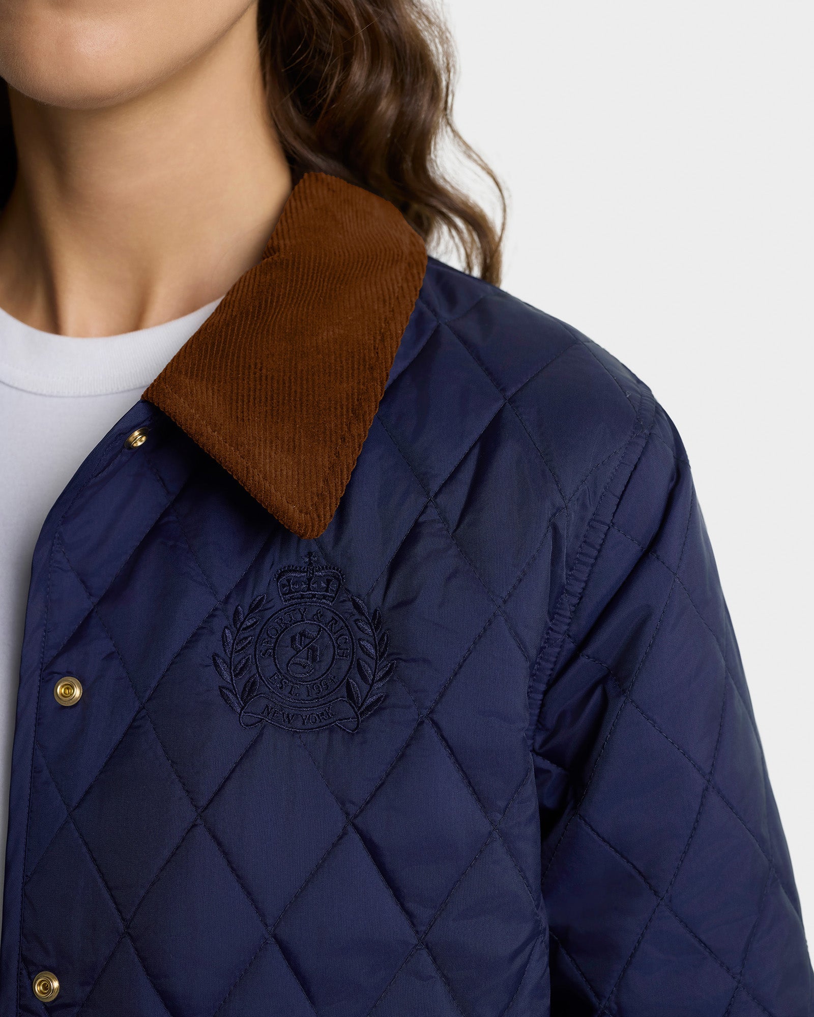 NY Crest Nylon Quilted Jacket - Navy/Tan