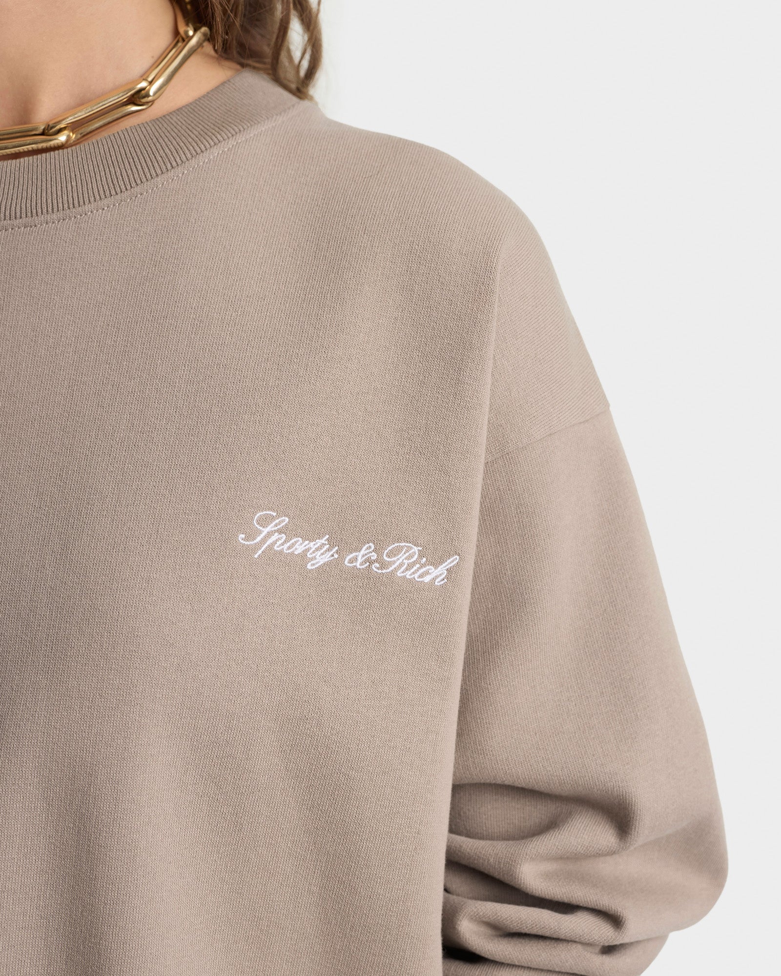 Signature Logo Embroidered Crewneck - Hazelnut/White