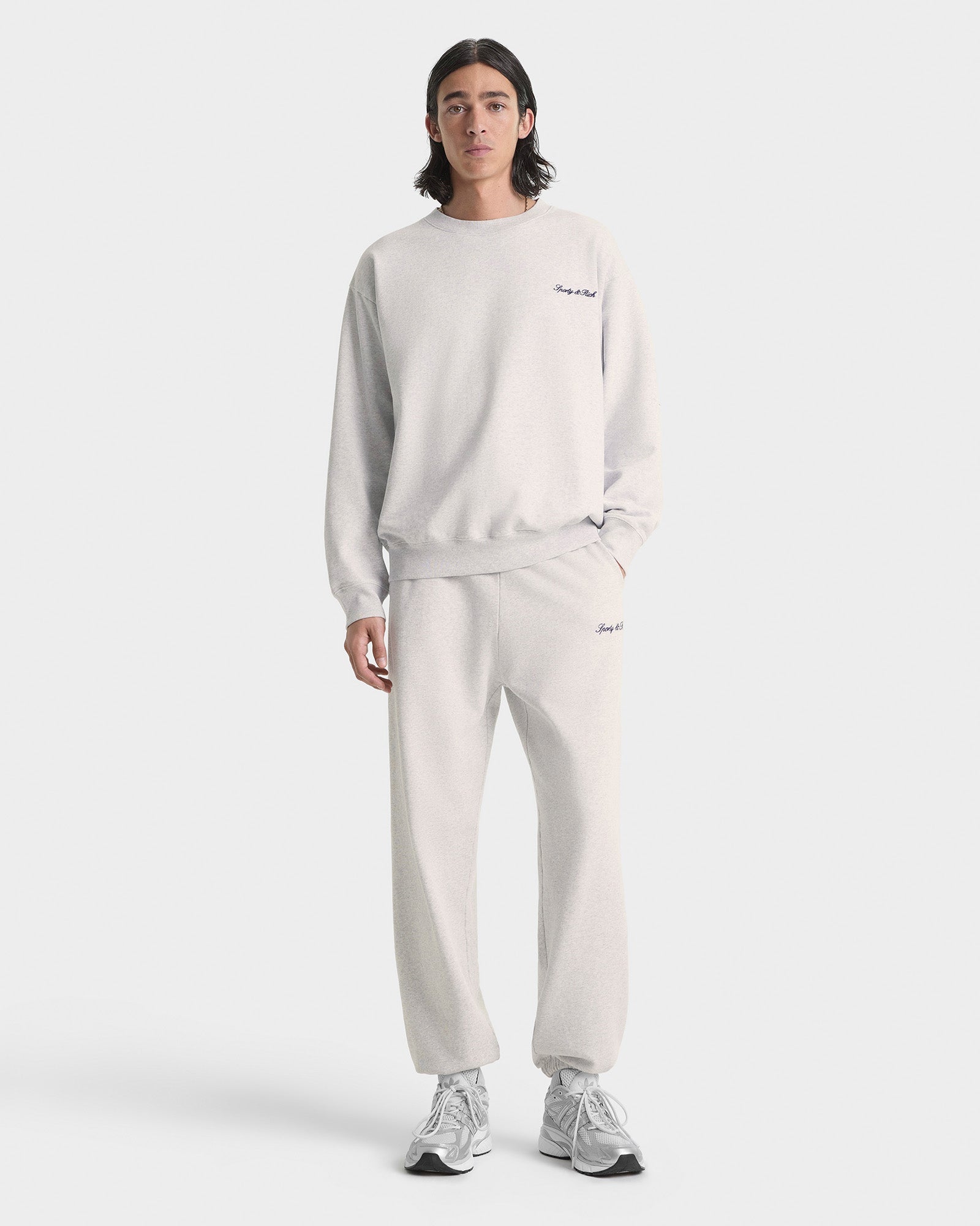 Signature Logo Embroidered Crewneck - Heather Gray/Navy