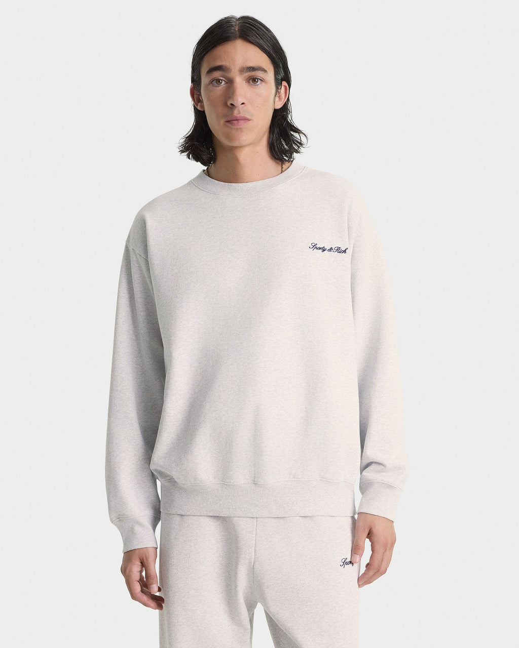 Signature Logo Embroidered Crewneck - Heather Gray/Navy