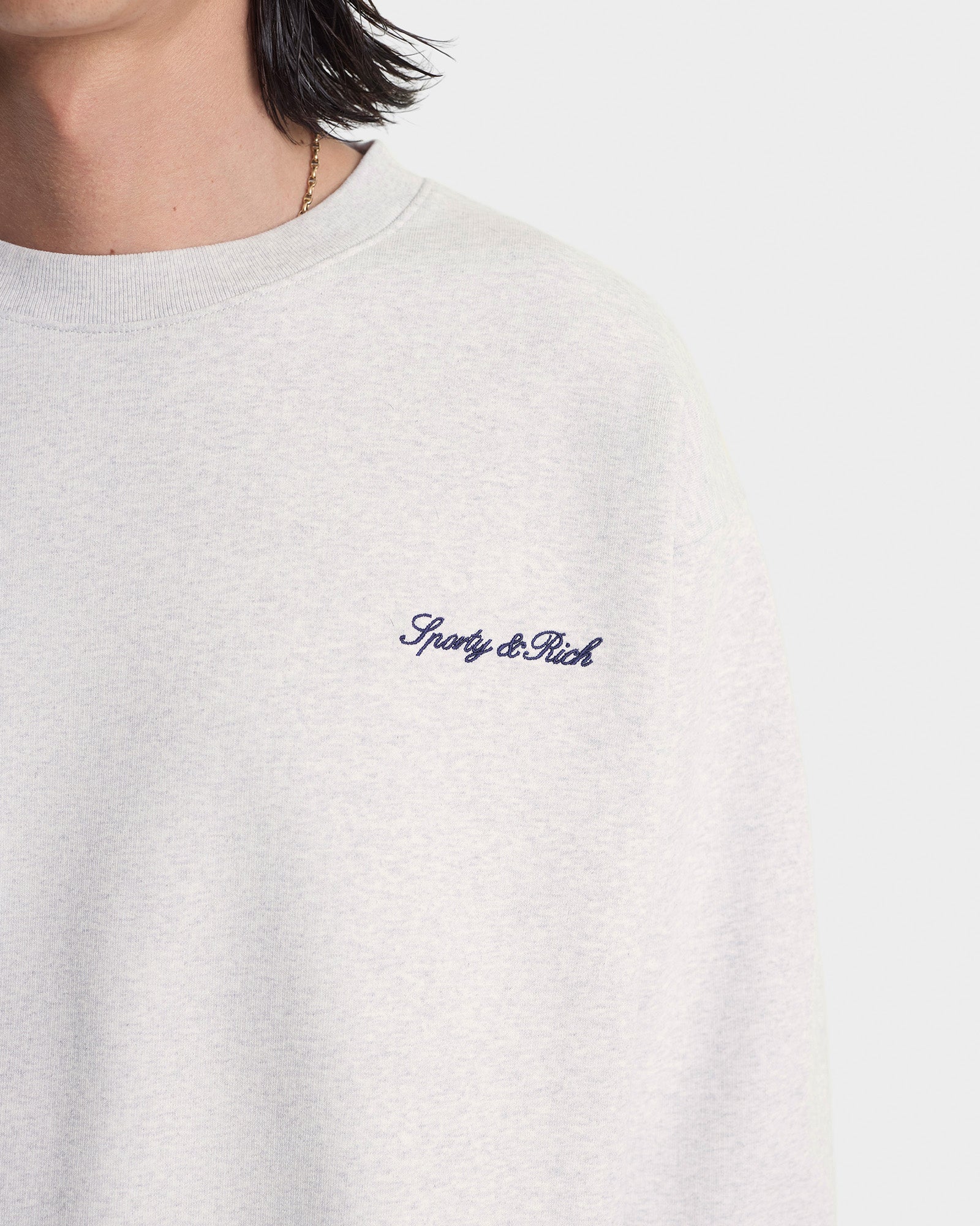 Signature Logo Embroidered Crewneck - Heather Gray/Navy