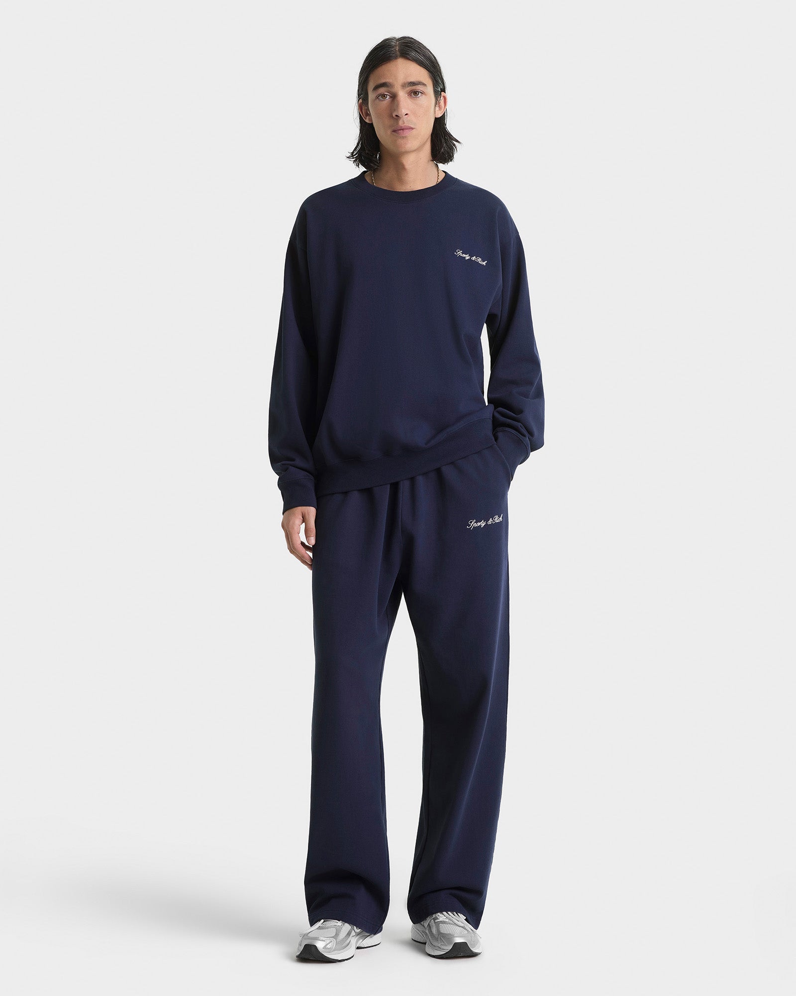 Signature Logo Embroidered Wide Sweatpant - Navy/White