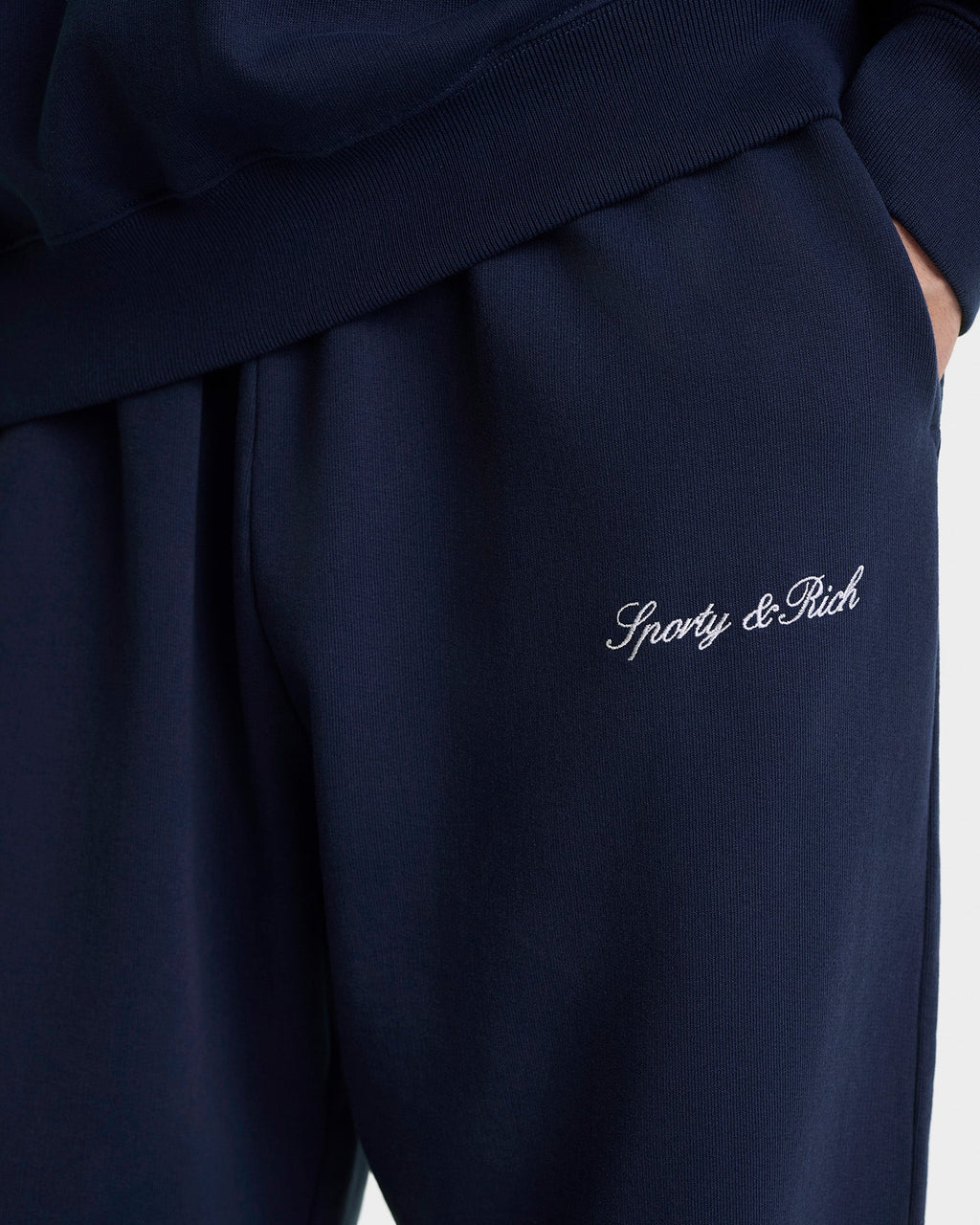 Signature Logo Embroidered Wide Sweatpant - Navy/White