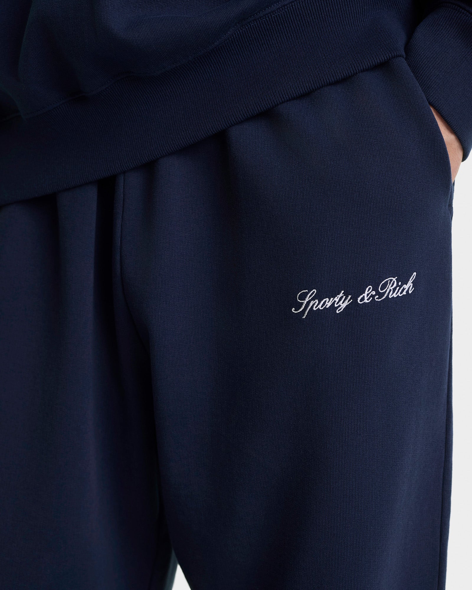 Signature Logo Embroidered Wide Sweatpant - Navy/White