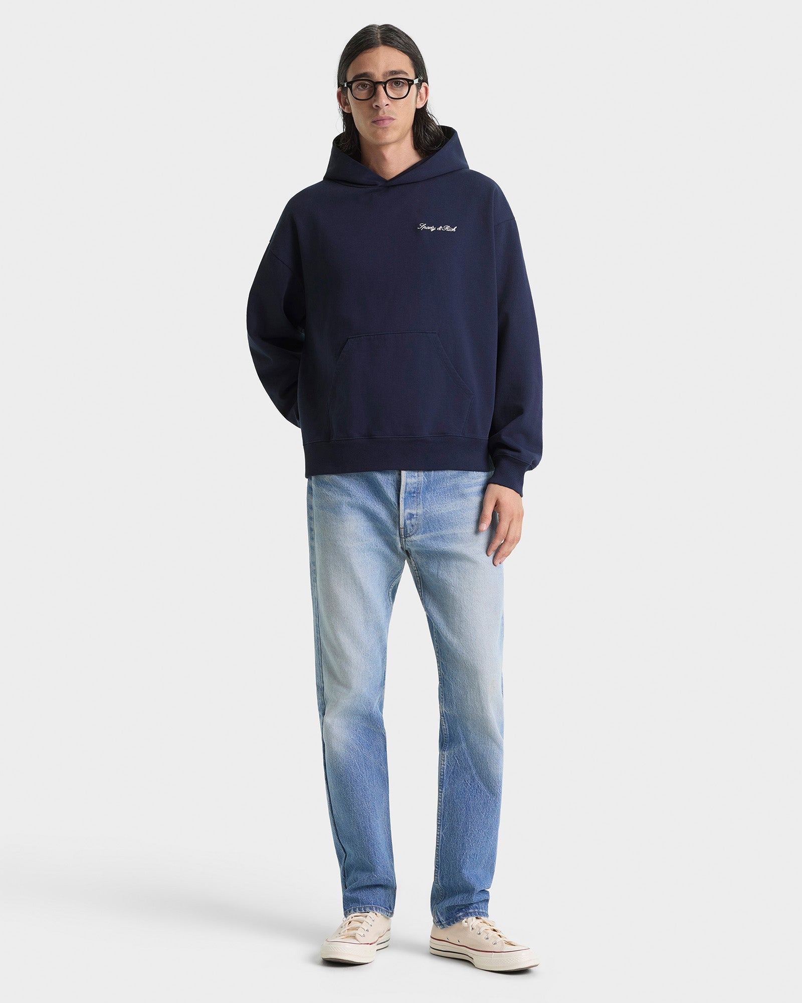 Signature Logo Embroidered Hoodie - Navy/White