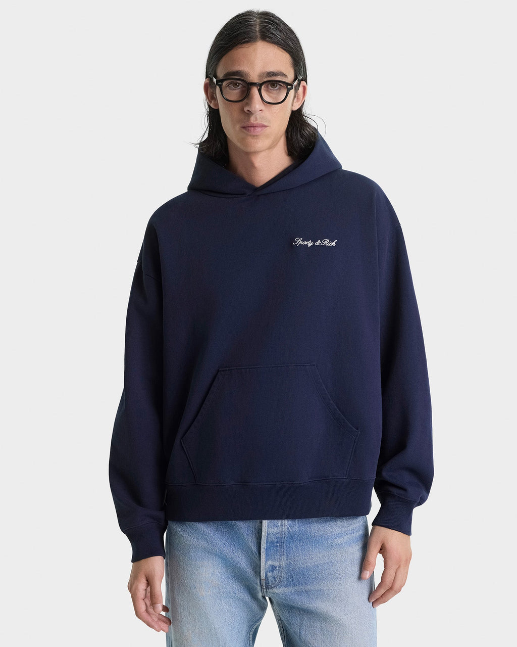 Signature Logo Embroidered Hoodie - Navy/White