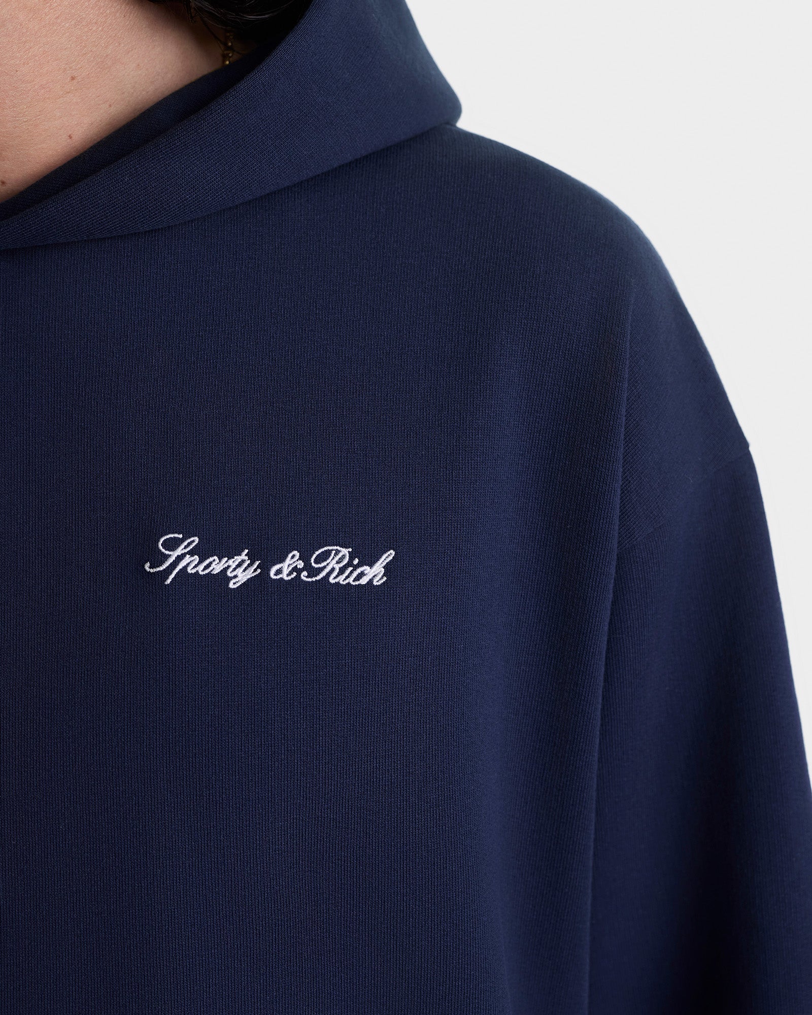Signature Logo Embroidered Hoodie - Navy/White