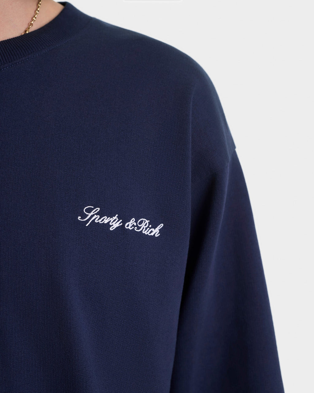 Signature Logo Embroidered Crewneck - Navy/White
