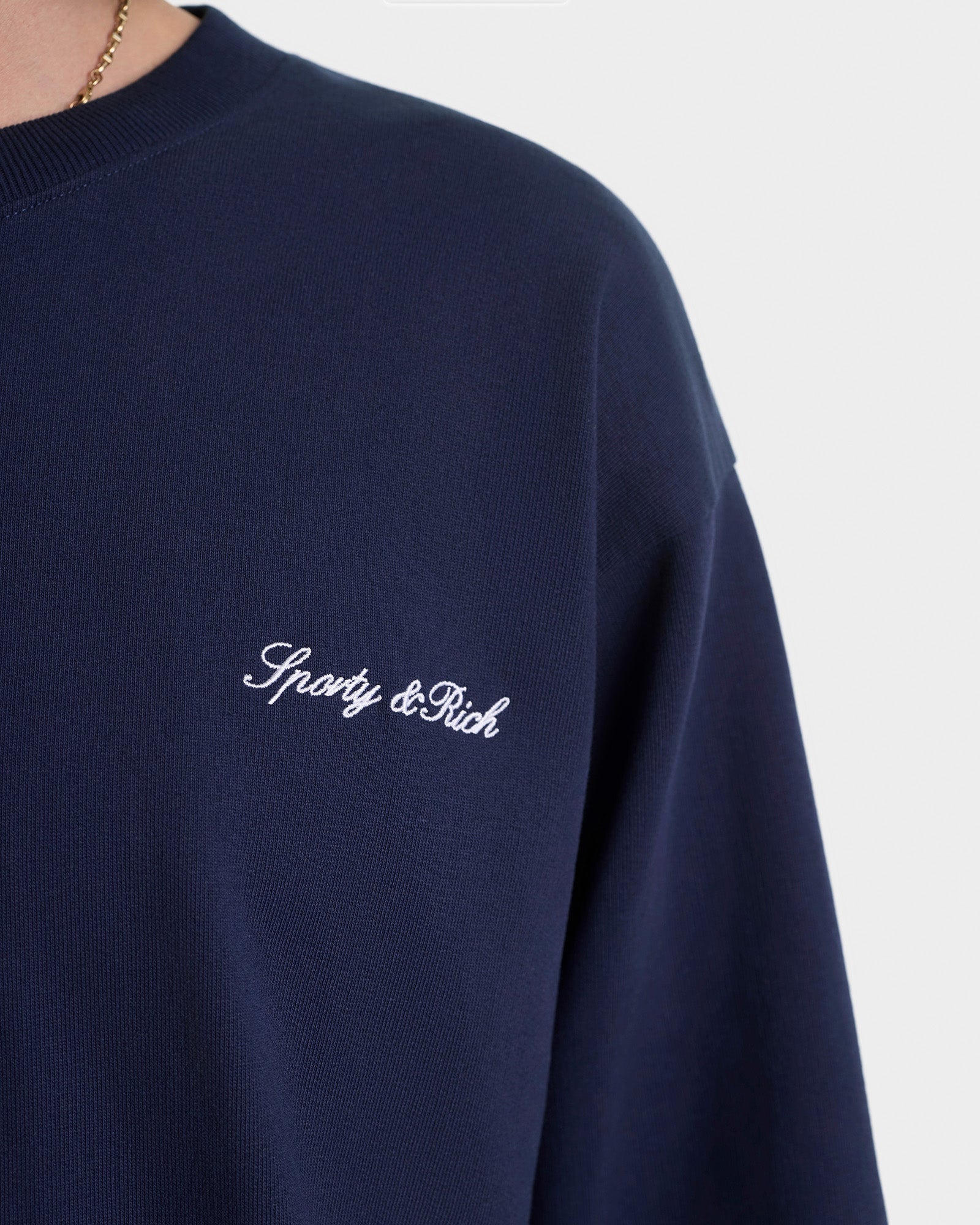 Signature Logo Embroidered Crewneck - Navy/White