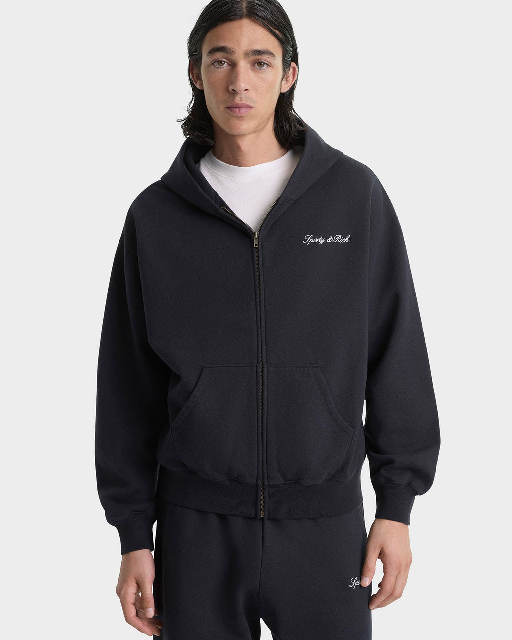 Signature Logo Embroidered Zip Hoodie - Black/White