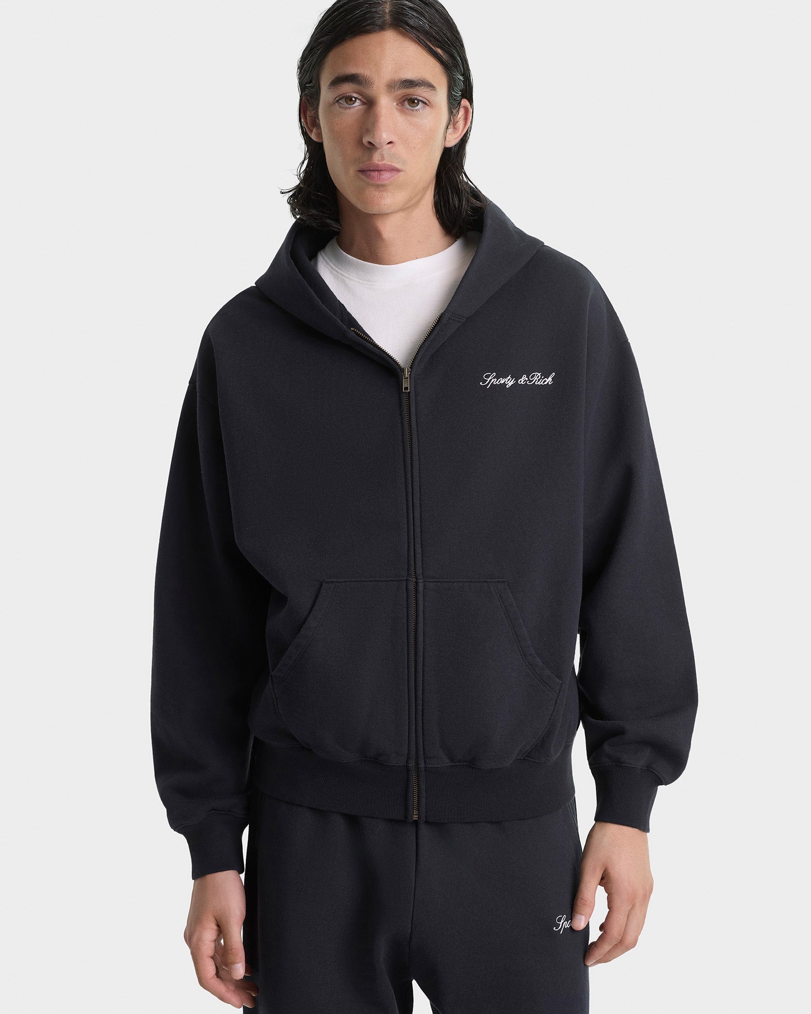 Signature Logo Embroidered Zip Hoodie - Black/White