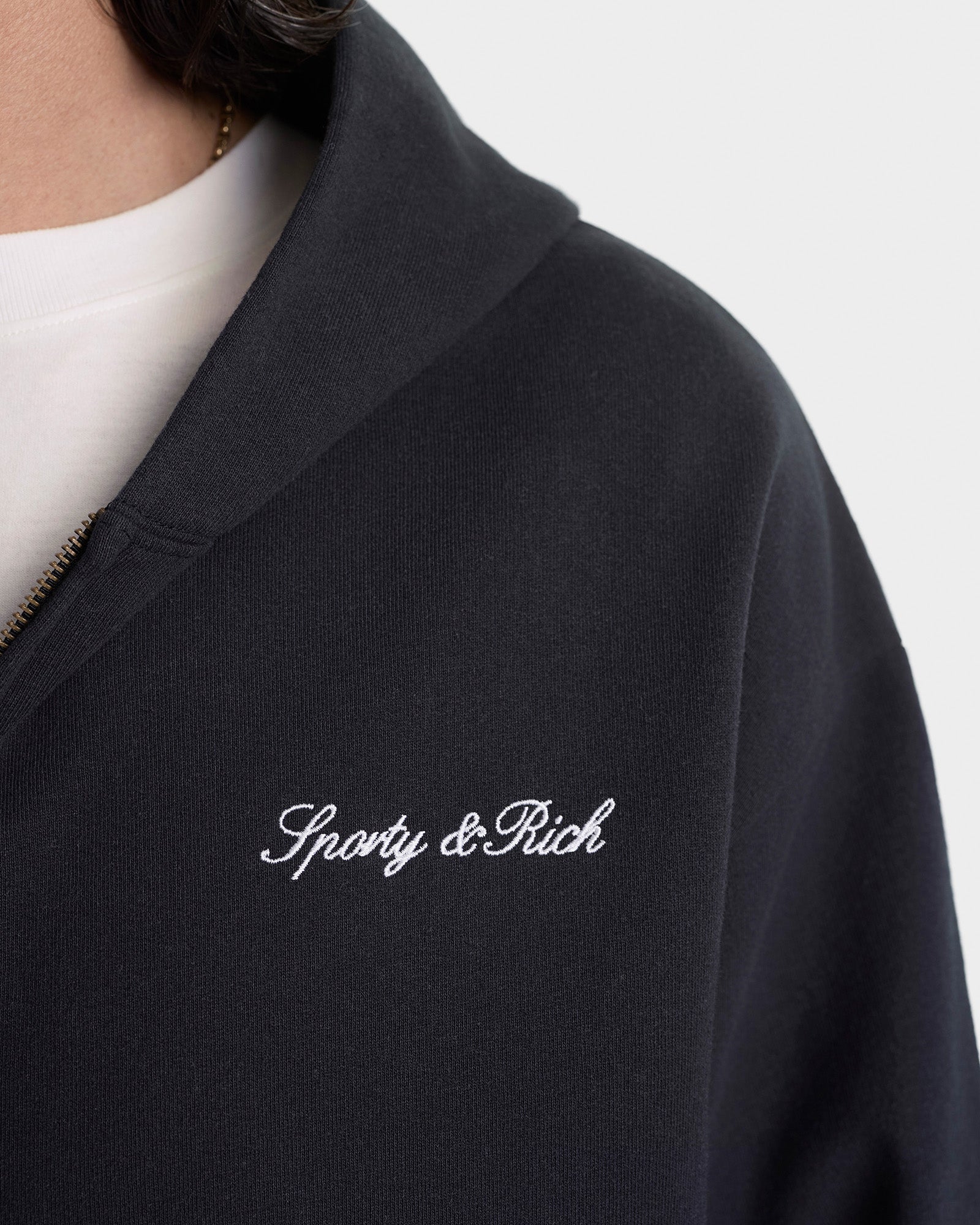 Signature Logo Embroidered Zip Hoodie - Black/White