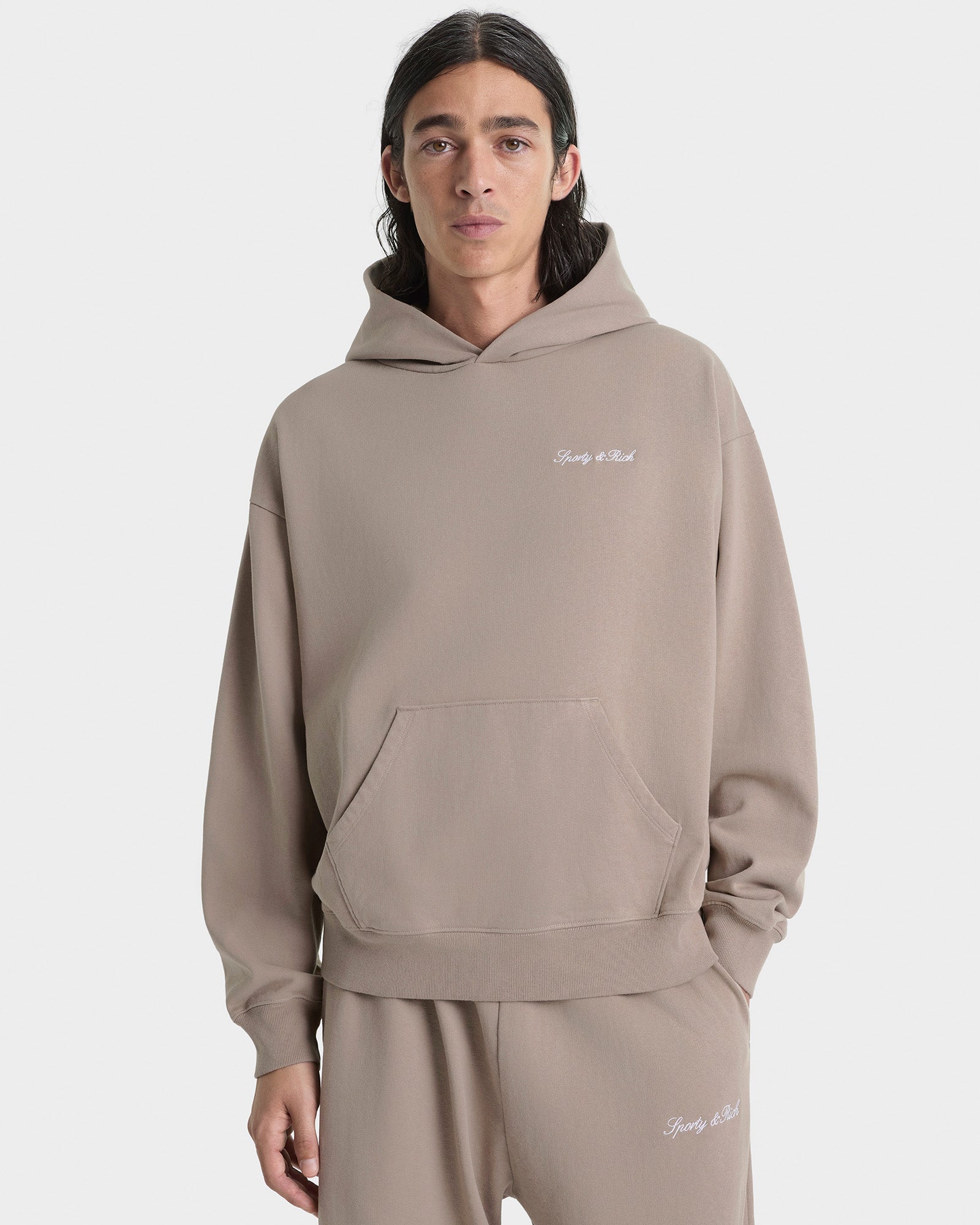 Signature Logo Embroidered Hoodie - Hazelnut/White