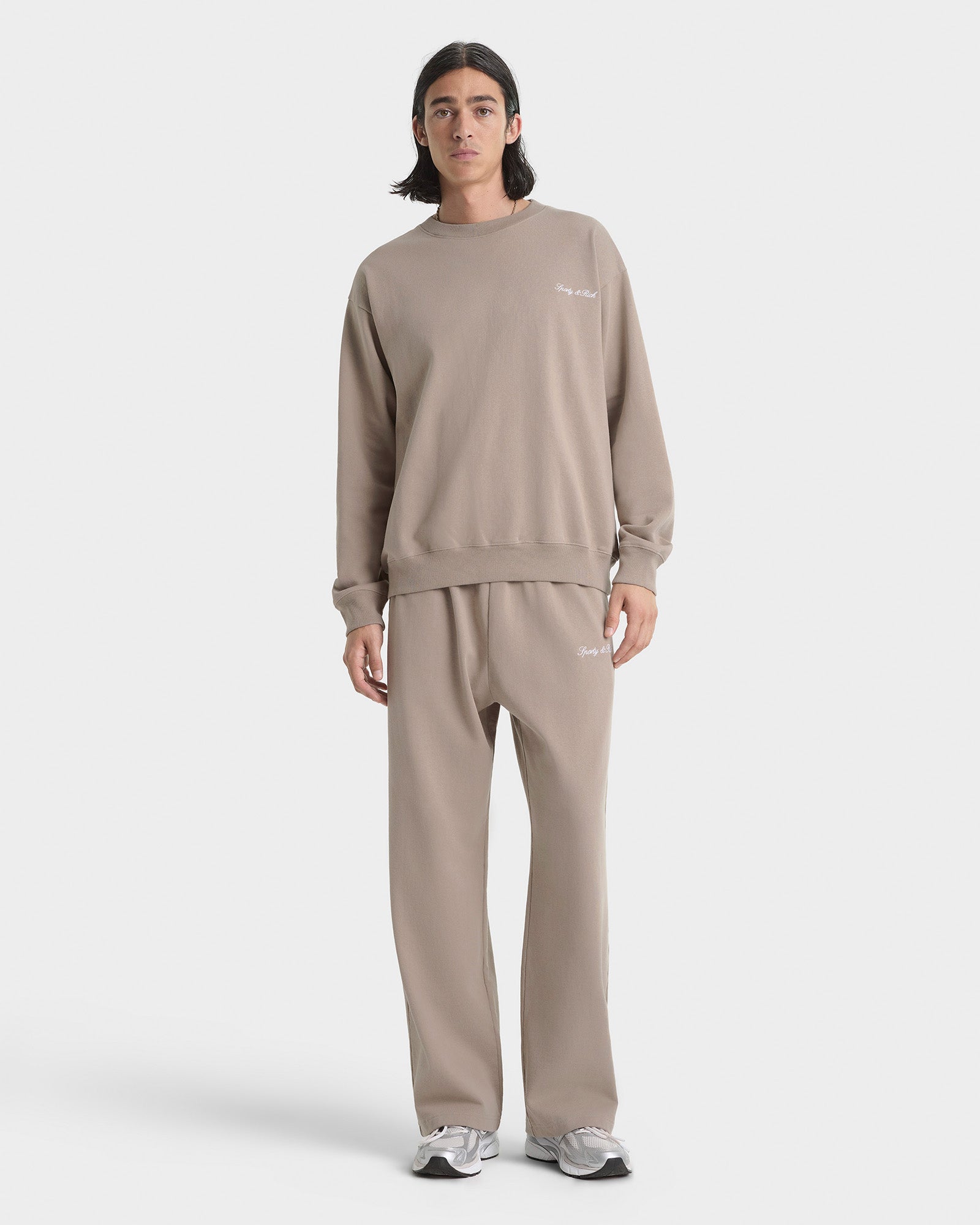 Signature Logo Embroidered Crewneck - Hazelnut/White