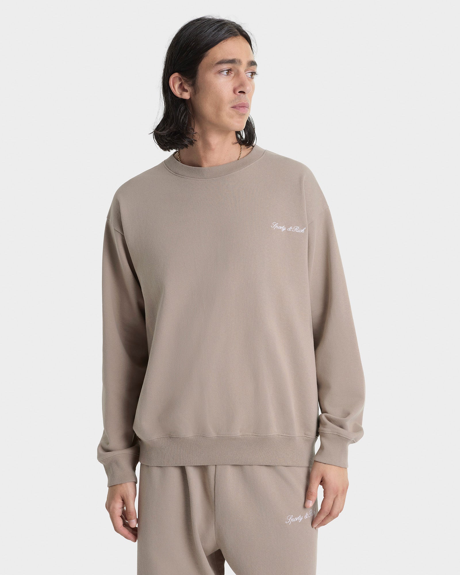 Signature Logo Embroidered Crewneck - Hazelnut/White