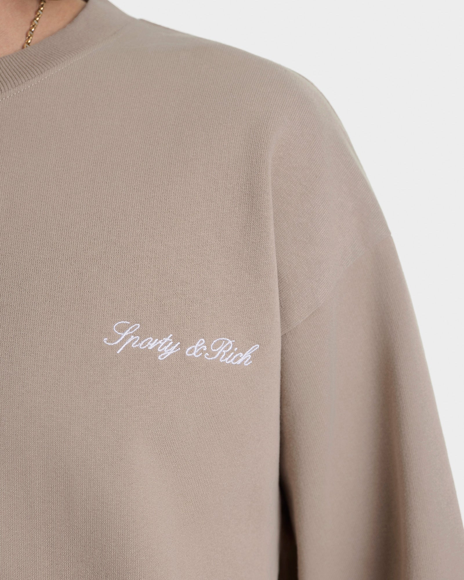 Signature Logo Embroidered Crewneck - Hazelnut/White