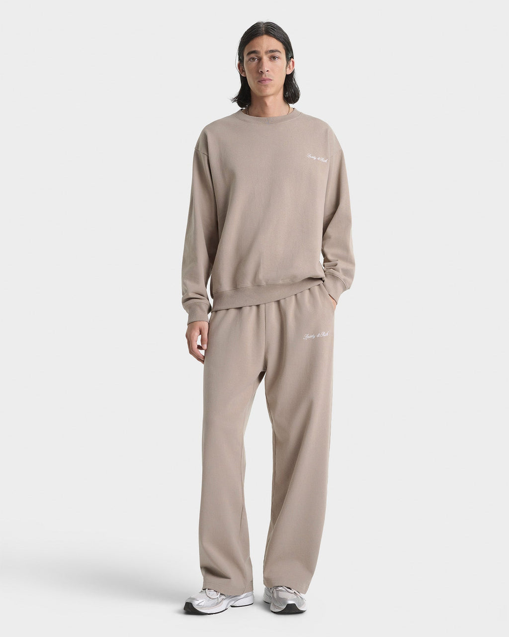 Signature Logo Embroidered Wide Sweatpant - Hazelnut/White
