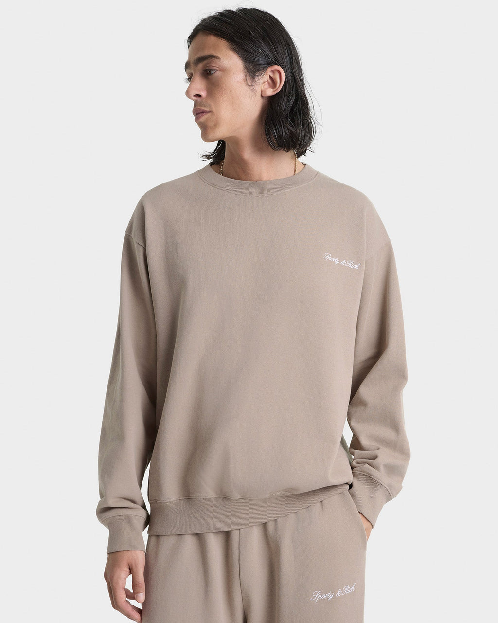 Signature Logo Embroidered Wide Sweatpant - Hazelnut/White