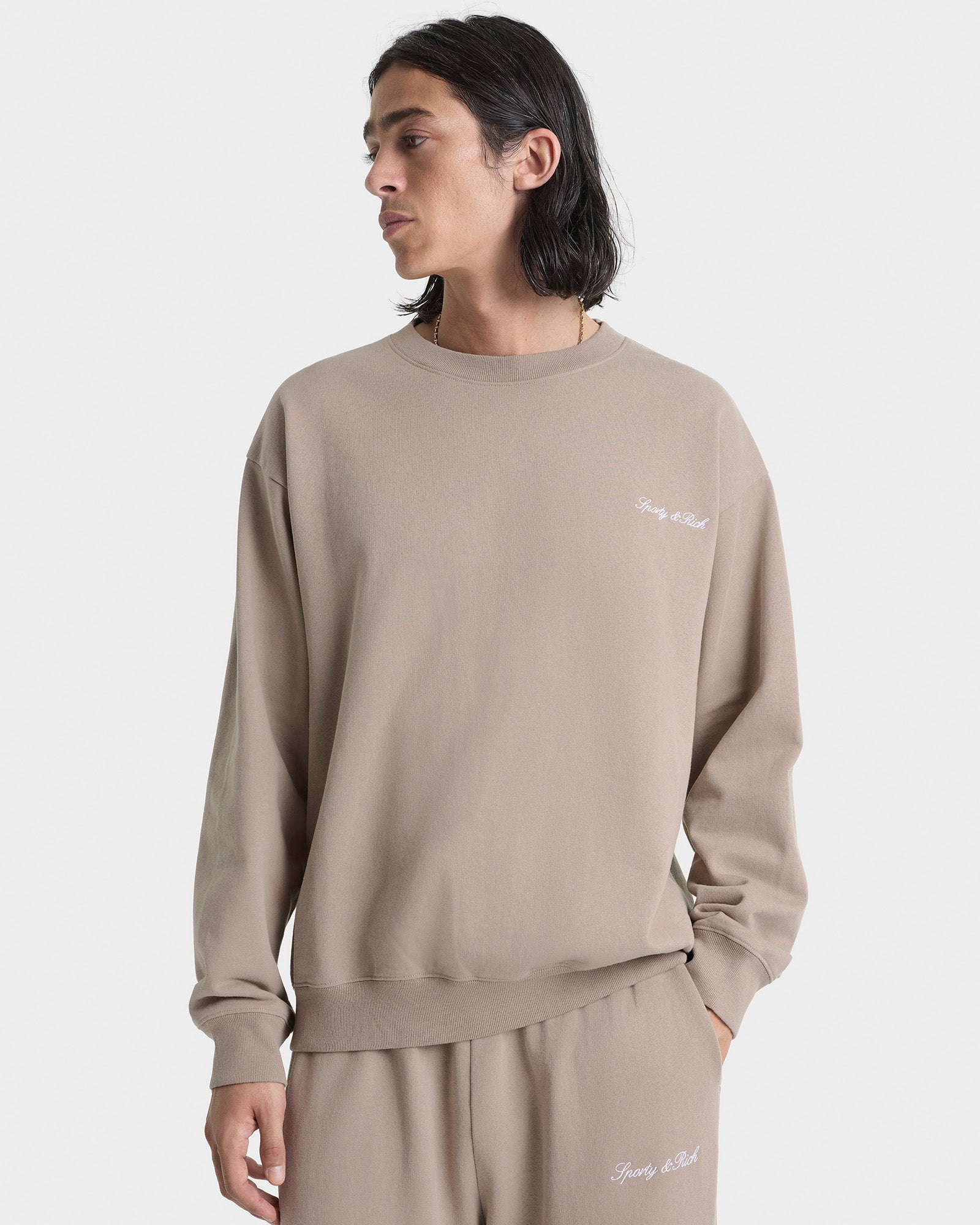 Signature Logo Embroidered Wide Sweatpant - Hazelnut/White