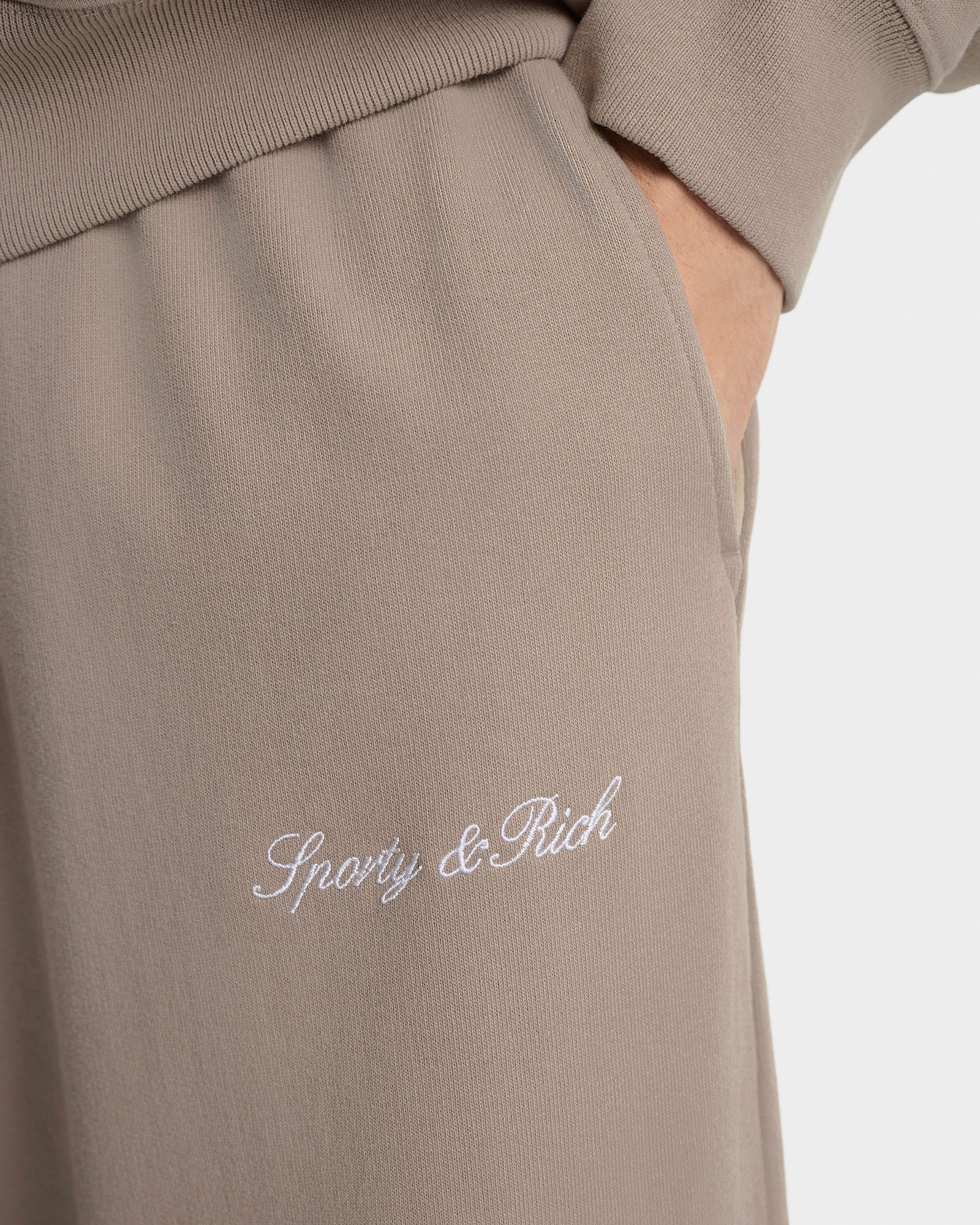 Signature Logo Embroidered Wide Sweatpant - Hazelnut/White