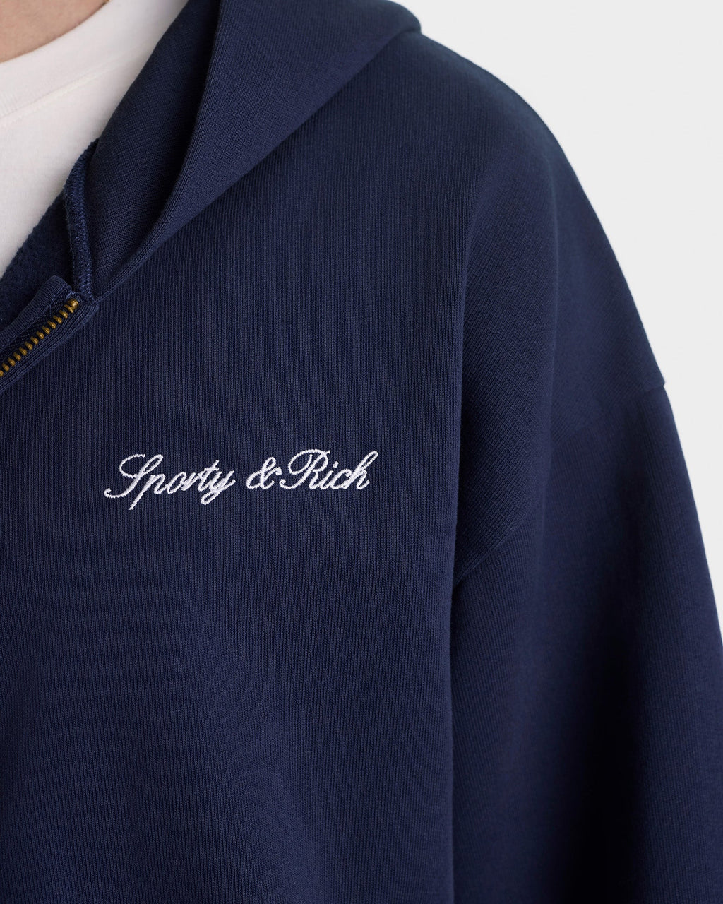 Signature Logo Embroidered Zip Hoodie - Navy/White