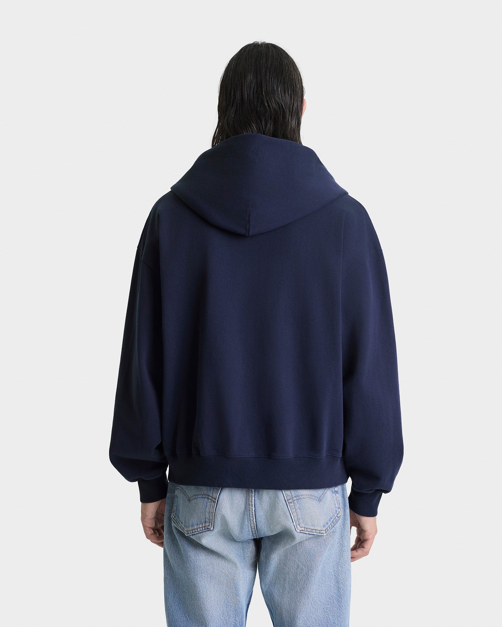 Signature Logo Embroidered Zip Hoodie - Navy/White