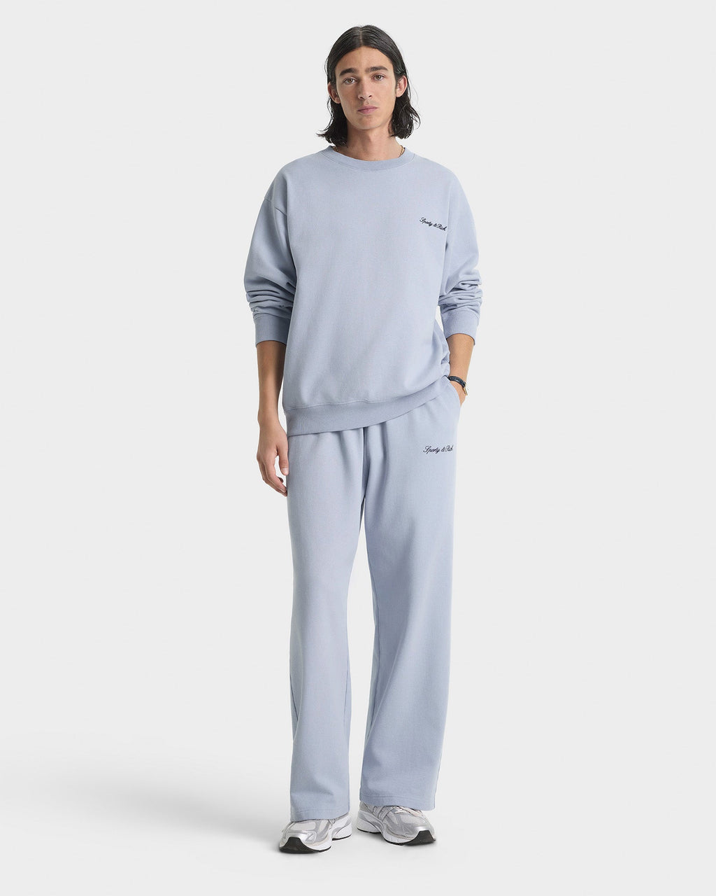 Signature Logo Embroidered Wide Sweatpant - Faded Blue/Navy