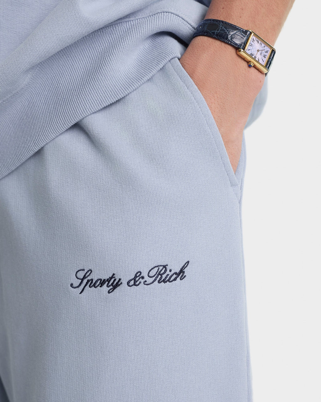 Signature Logo Embroidered Wide Sweatpant - Faded Blue/Navy