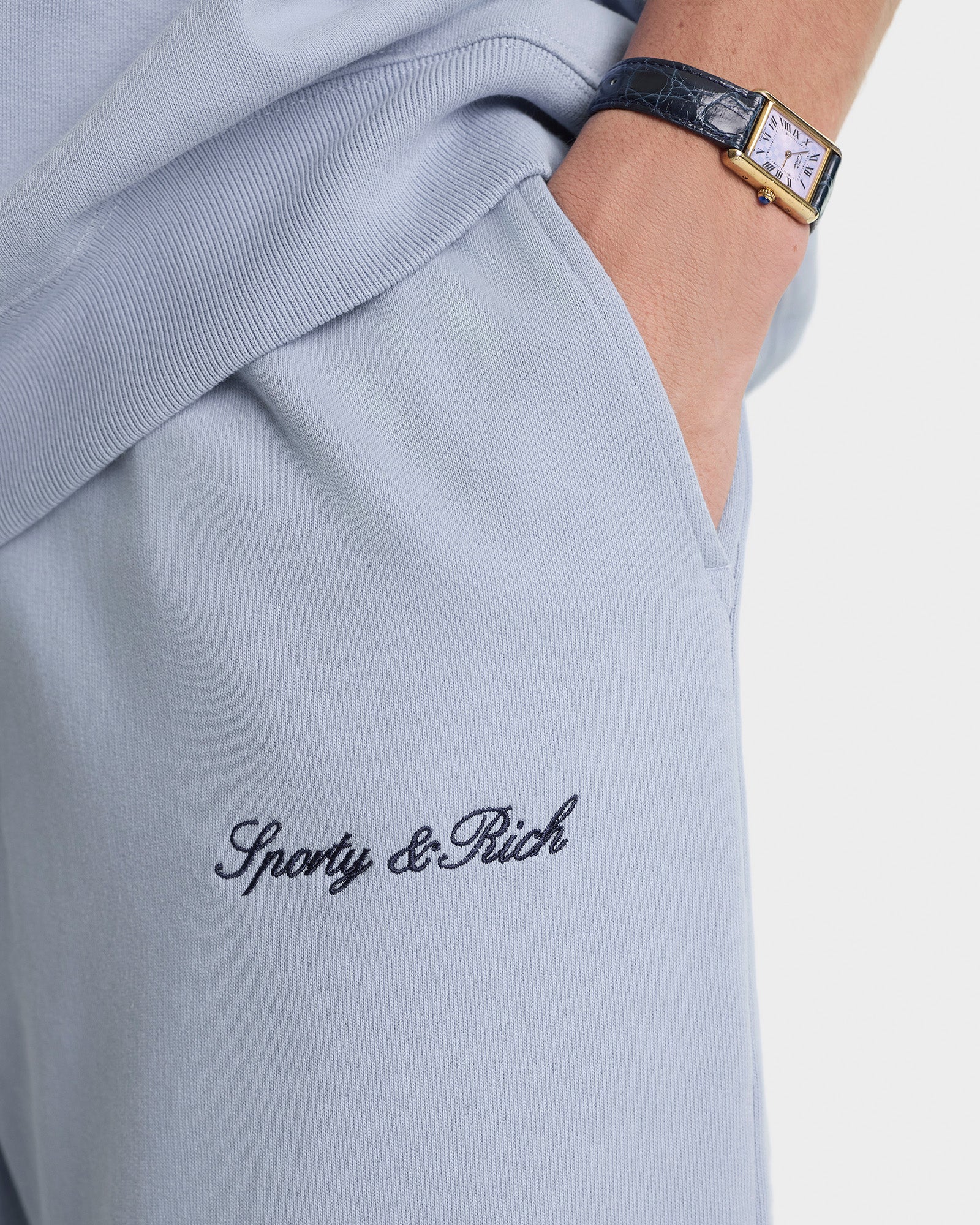 Signature Logo Embroidered Wide Sweatpant - Faded Blue/Navy