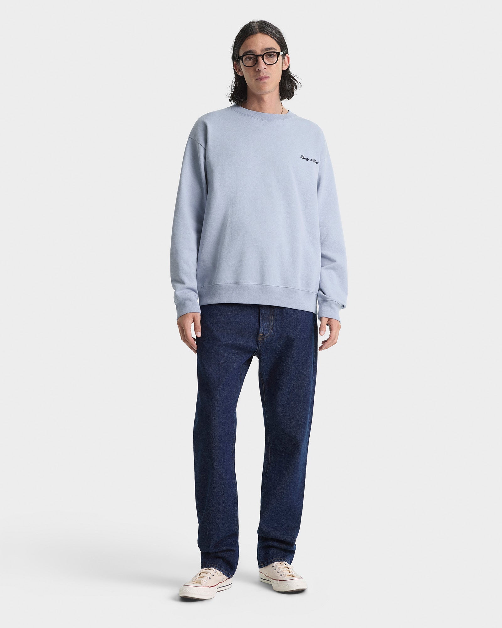 Signature Logo Embroidered Crewneck - Faded Blue/Navy