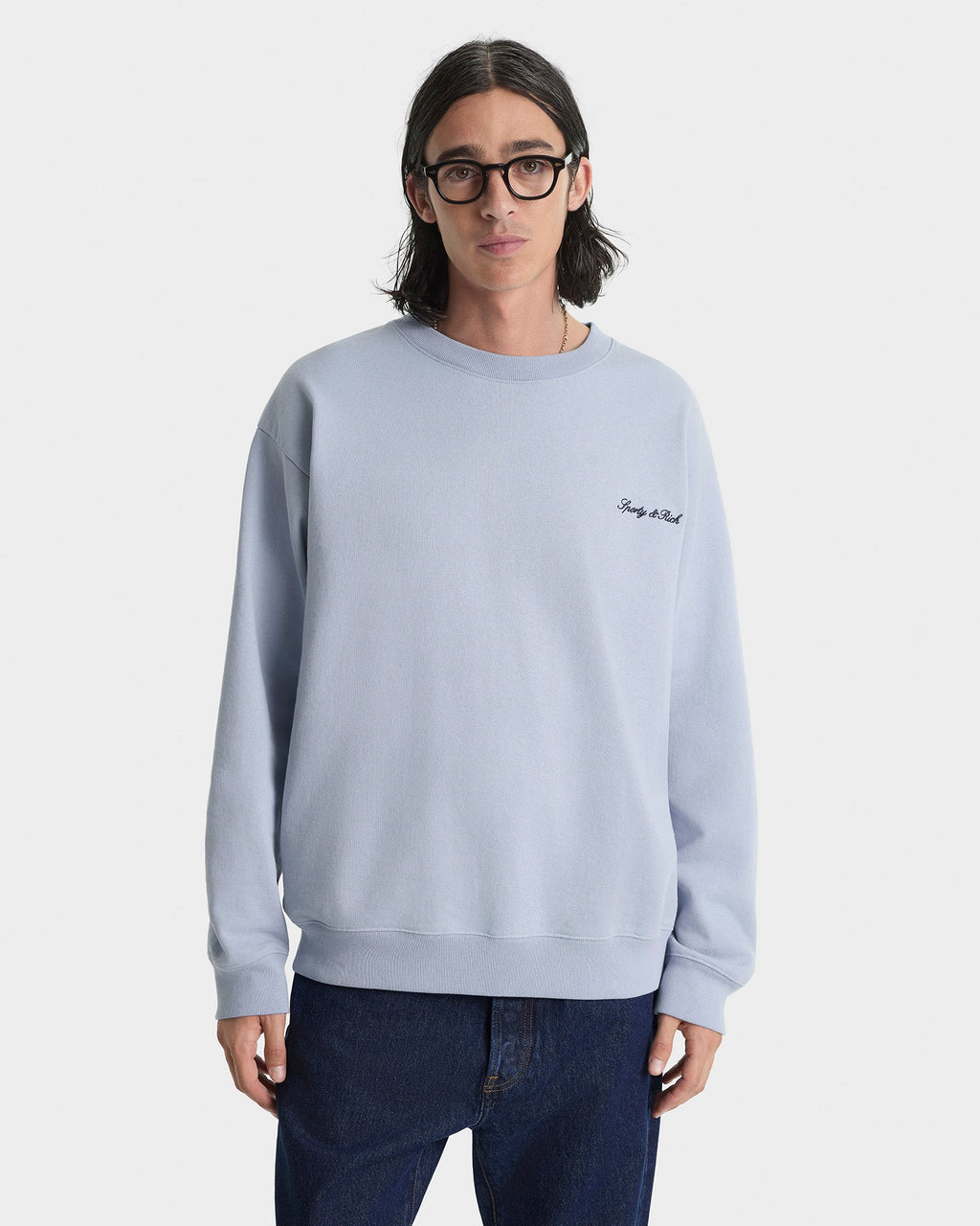 Signature Logo Embroidered Crewneck - Faded Blue/Navy