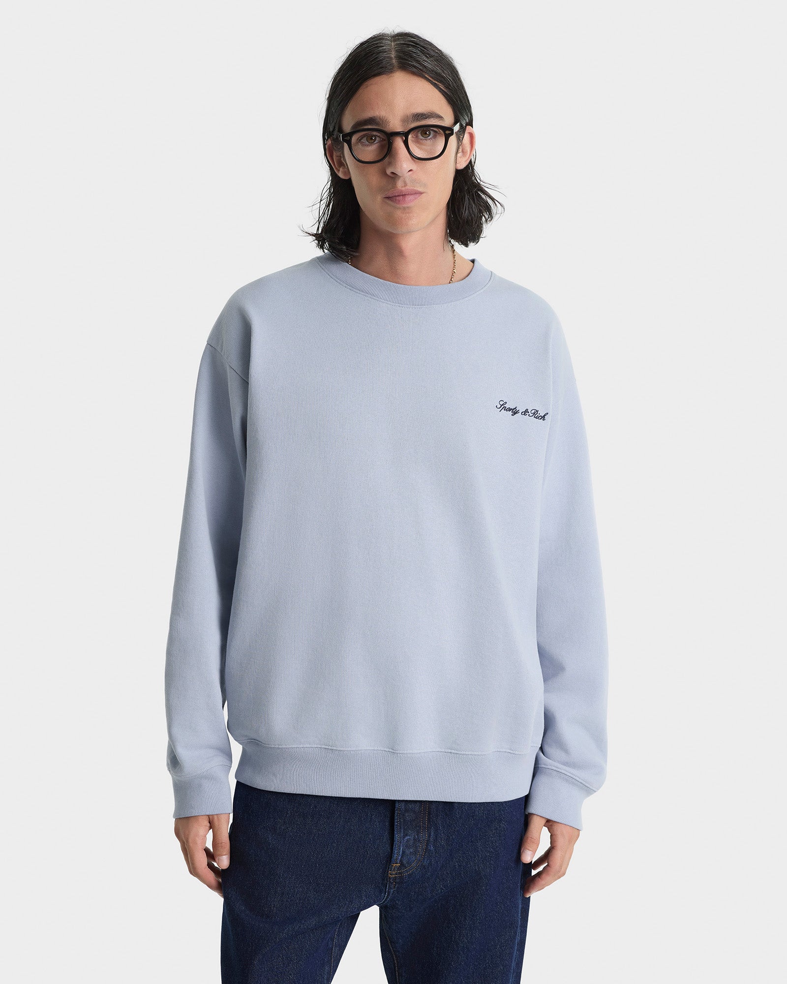 Signature Logo Embroidered Crewneck - Faded Blue/Navy