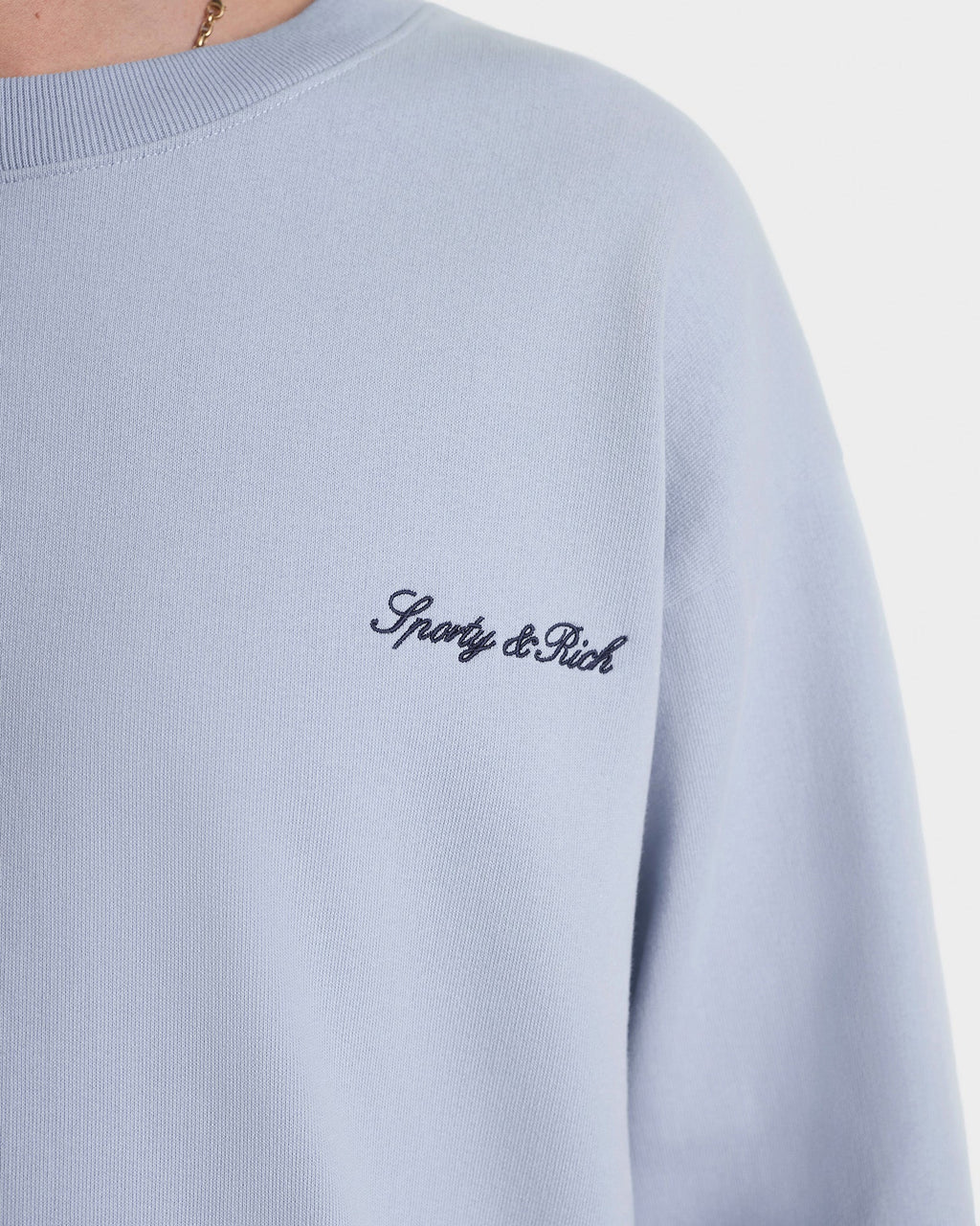 Signature Logo Embroidered Crewneck - Faded Blue/Navy