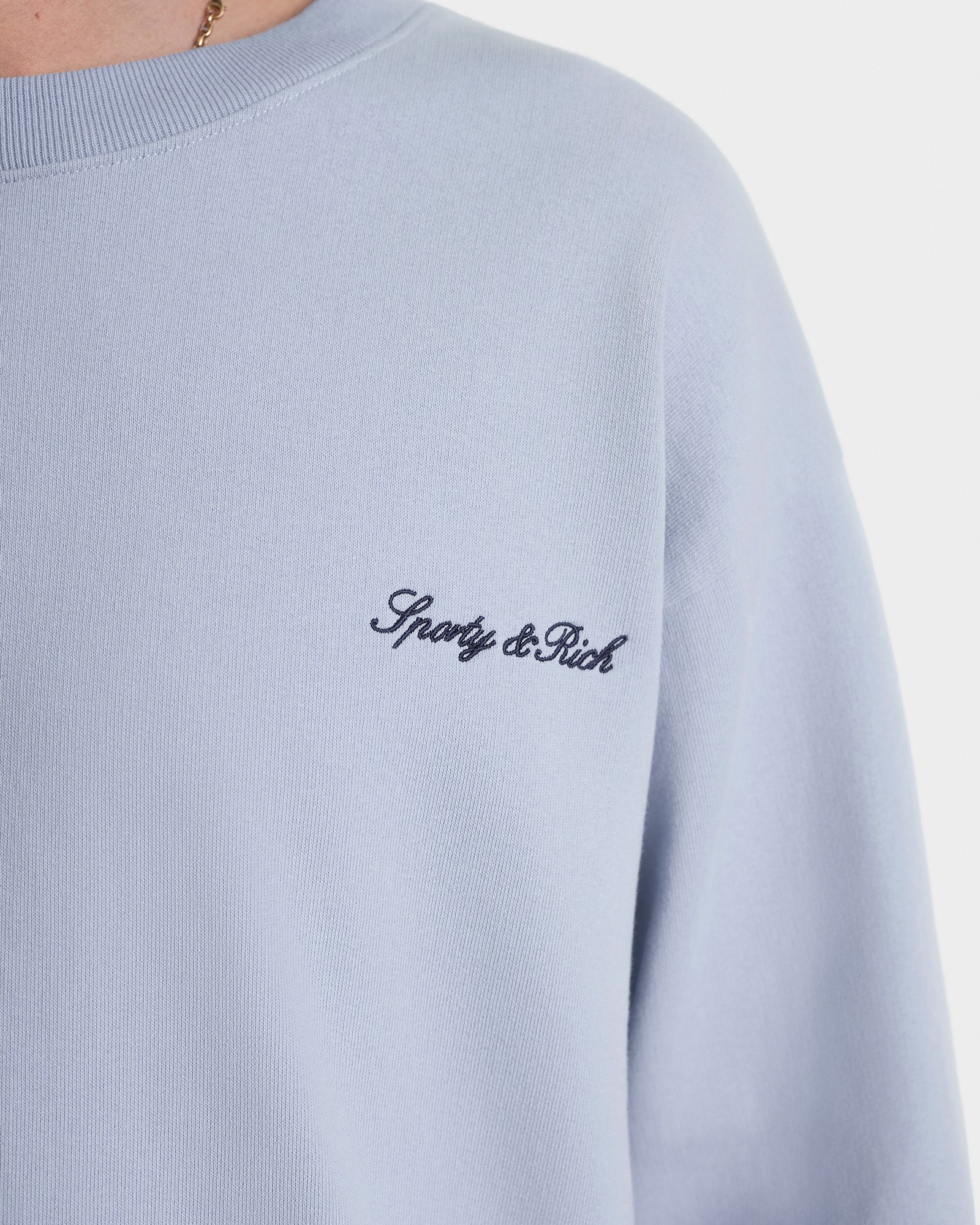 Signature Logo Embroidered Crewneck - Faded Blue/Navy