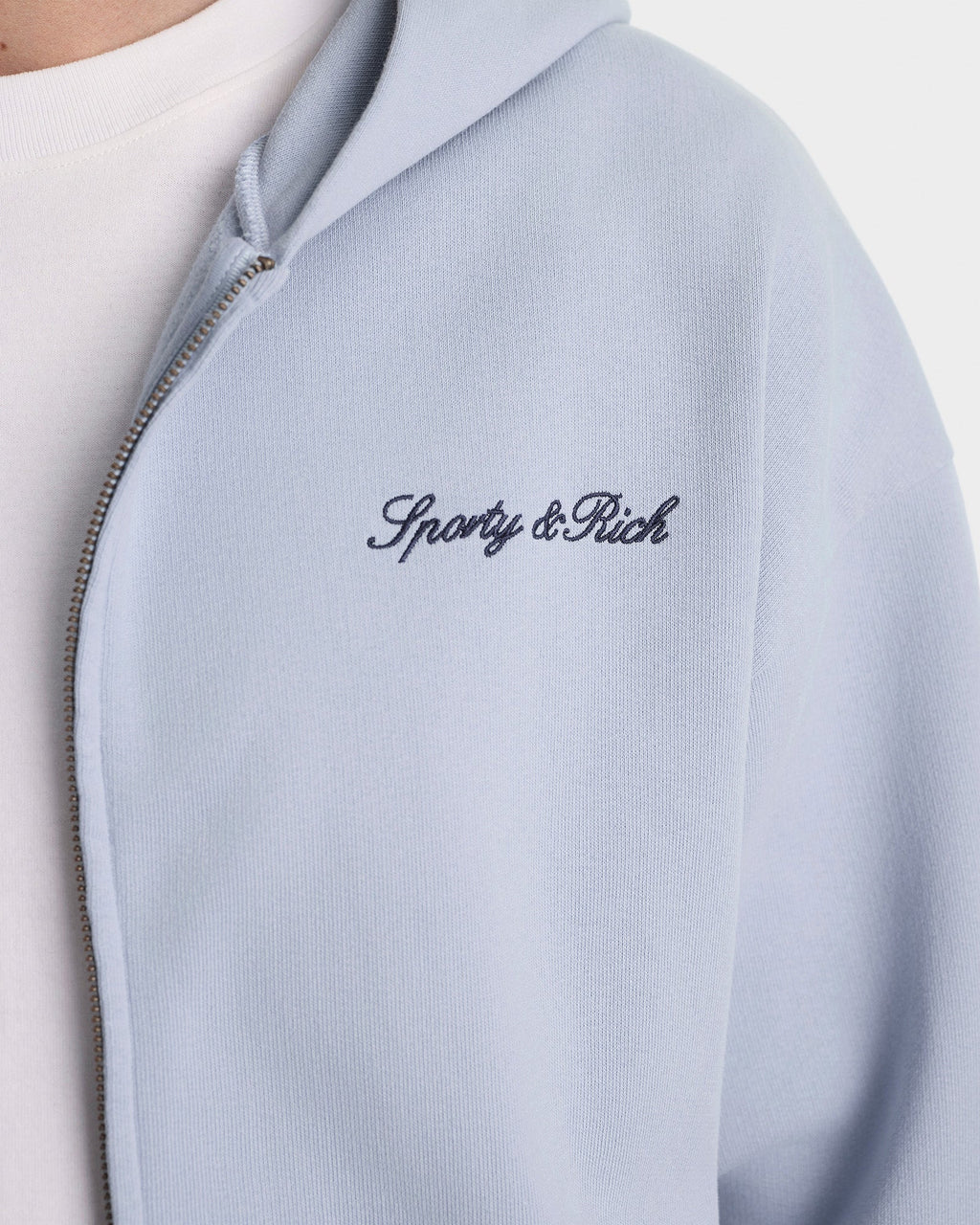 Signature Logo Embroidered Zip Hoodie - Faded Blue/Navy