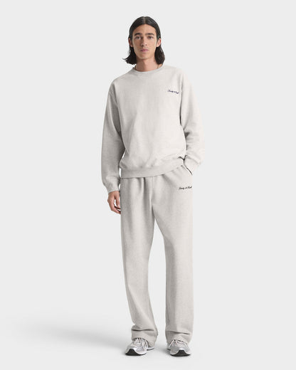 Signature Logo Embroidered Wide Sweatpant - Heather Gray/Navy